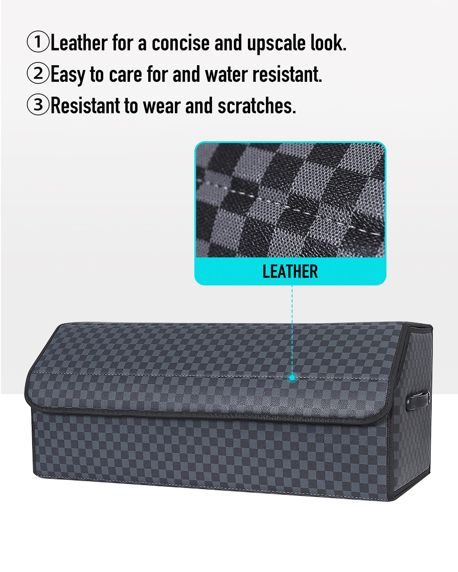 Fyzeoty Extra Large Faux Leather SUV Trunk Organizer - Collapsible, Magnetic Lid, Checked Color, Model S006