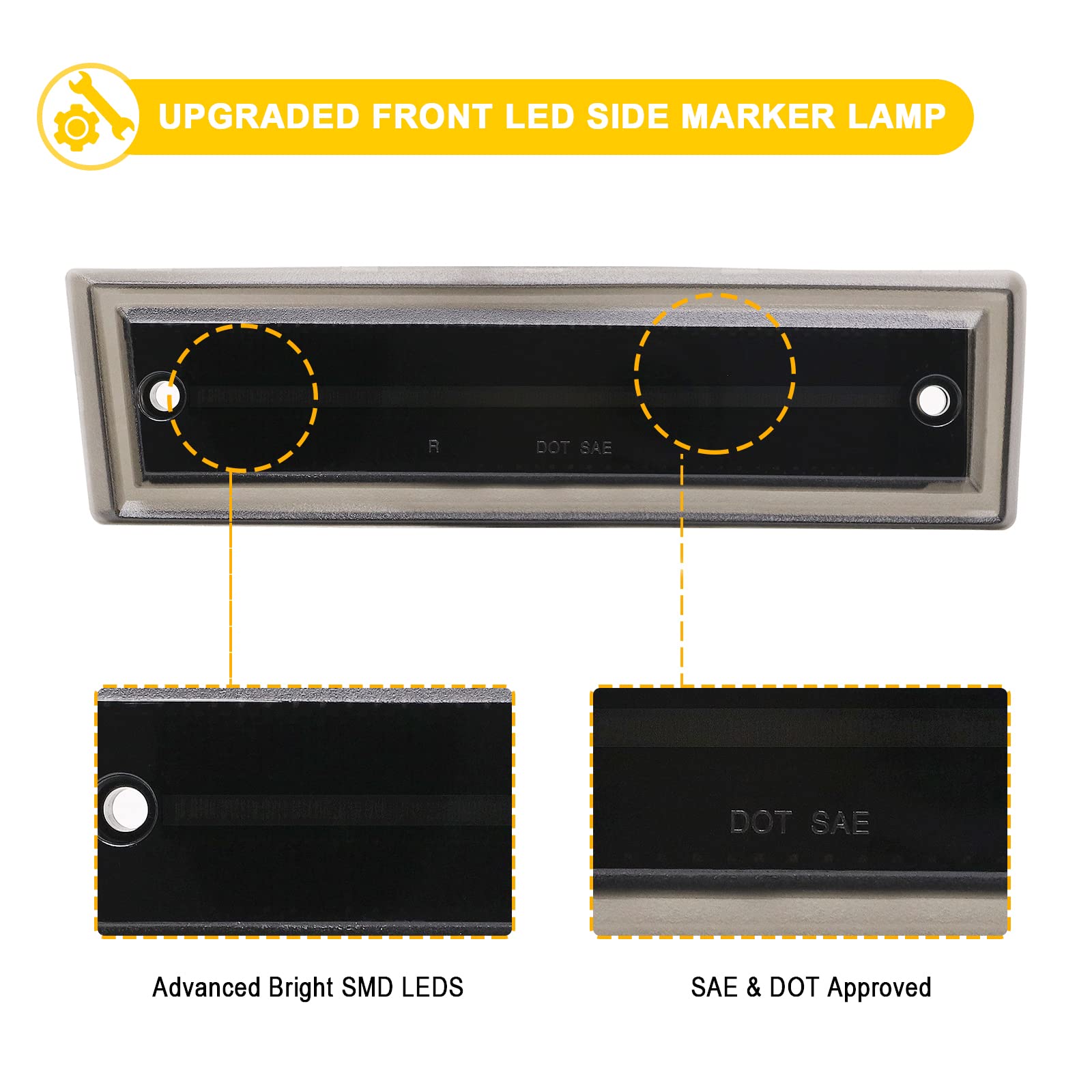 R&F Auto Led Front Side Marker Lights Replacement For C/K 1500 2500 C10 C20 Suburban Blazer Jimmy Front Bumper Side Marker Refle