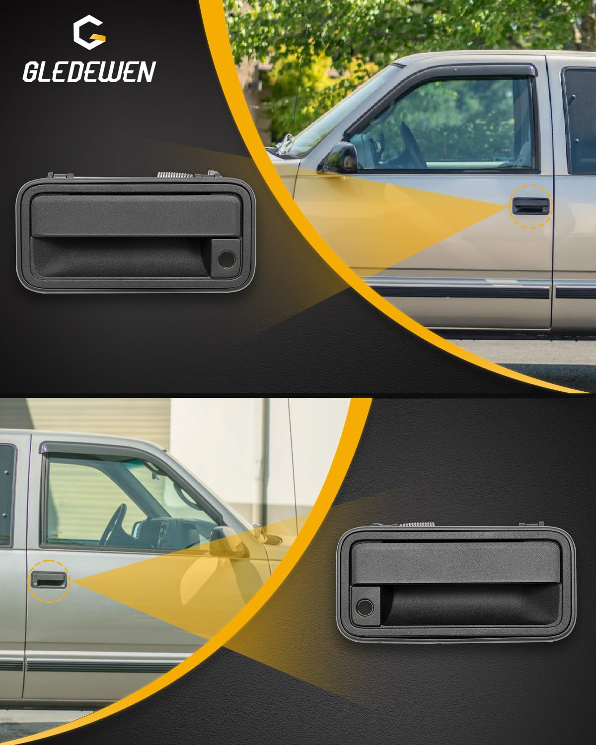 Gledewen Metal Door Handles with Lock Cylinders & Keys for 1988-2001 Chevy/GMC K1500 K2500 K3500, Black, Front Left & Right