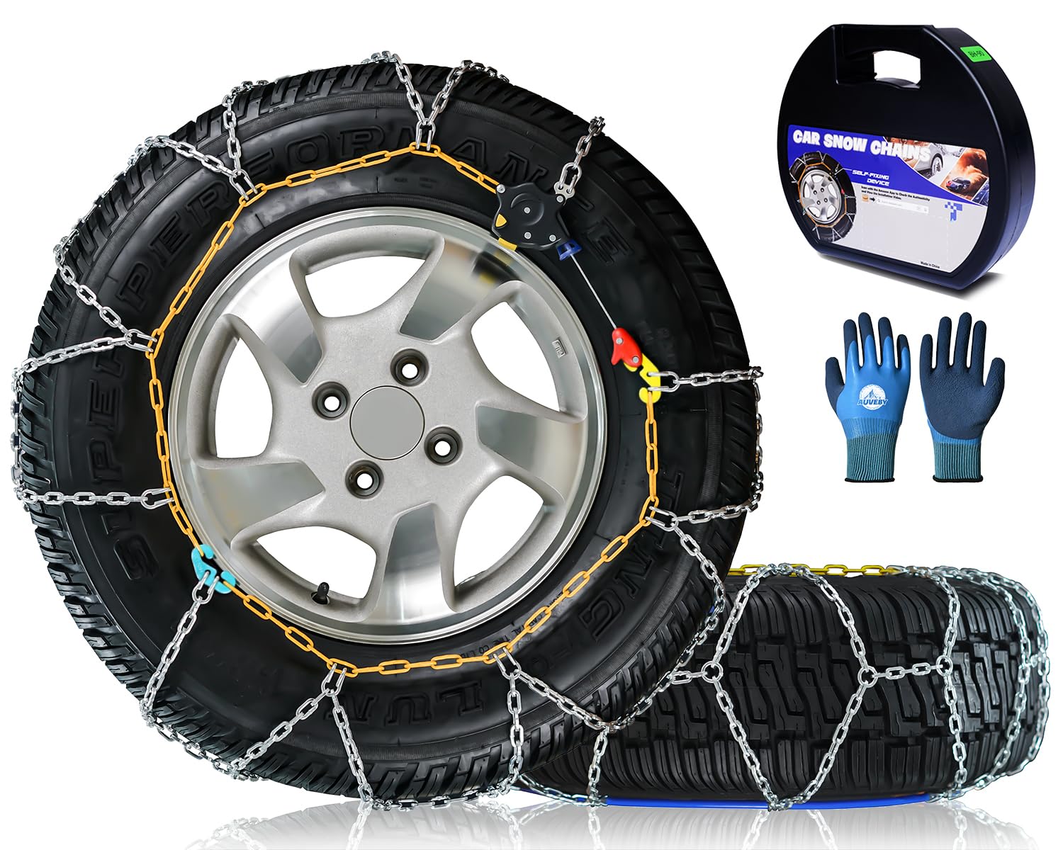 Snow-Chains Auto Fixing 1 Min Quick Fit Easy Installation Tire-Chains, Portable Reusable Universal Emergency Tire Traction Chain