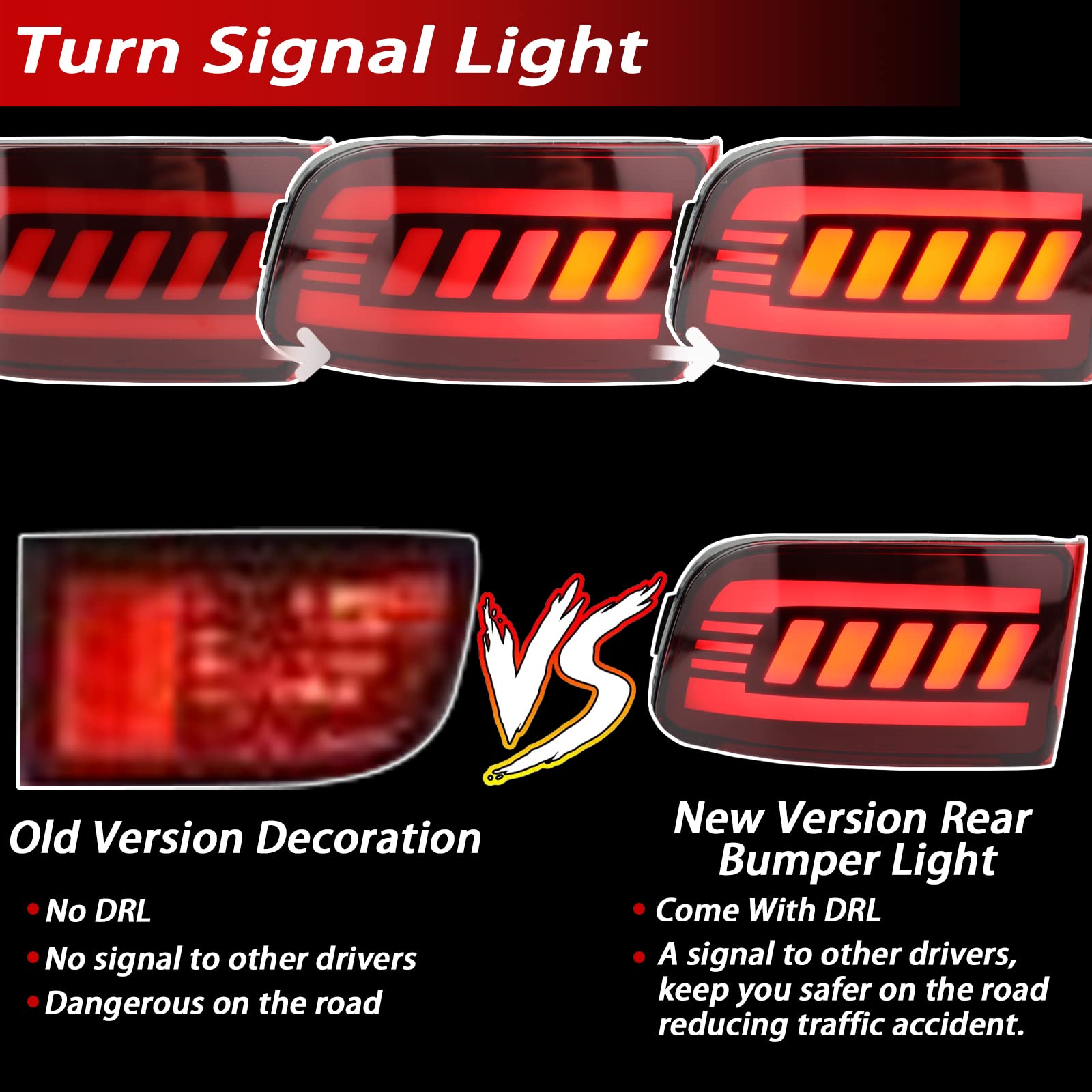 BINQIGOO LED Rear Bumper Reflector Lights Kit for 2003-2005 4Runner & 2002-2009 Land Cruiser Prado, 3 in 1 Design, Red