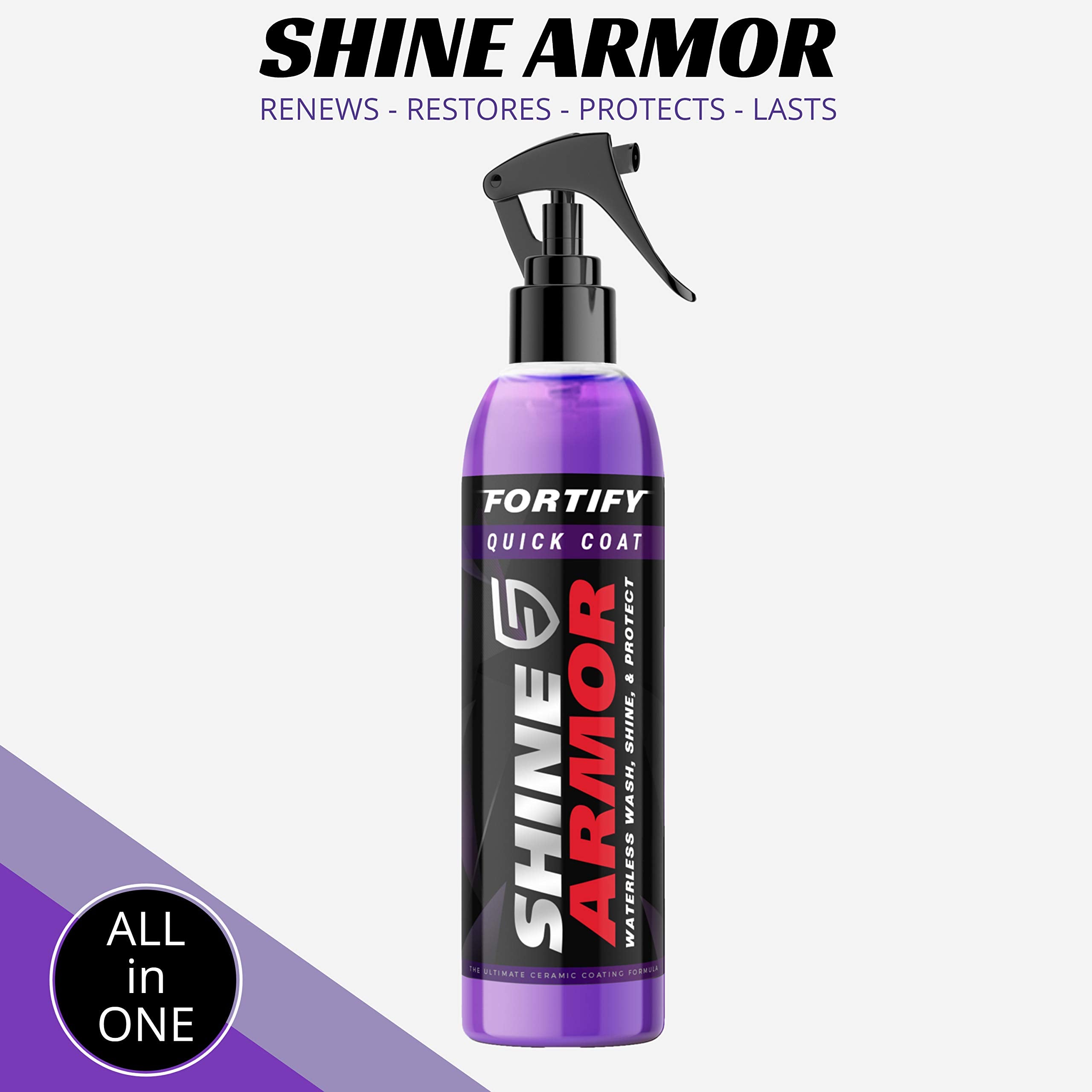 SHINE ARMOR Fortify Quick Coat Ceramic Coating Spray, 2 Piece Set, Hydrophobic Paint Sealant for Cars, Leather Seats, Tires, Bumpers