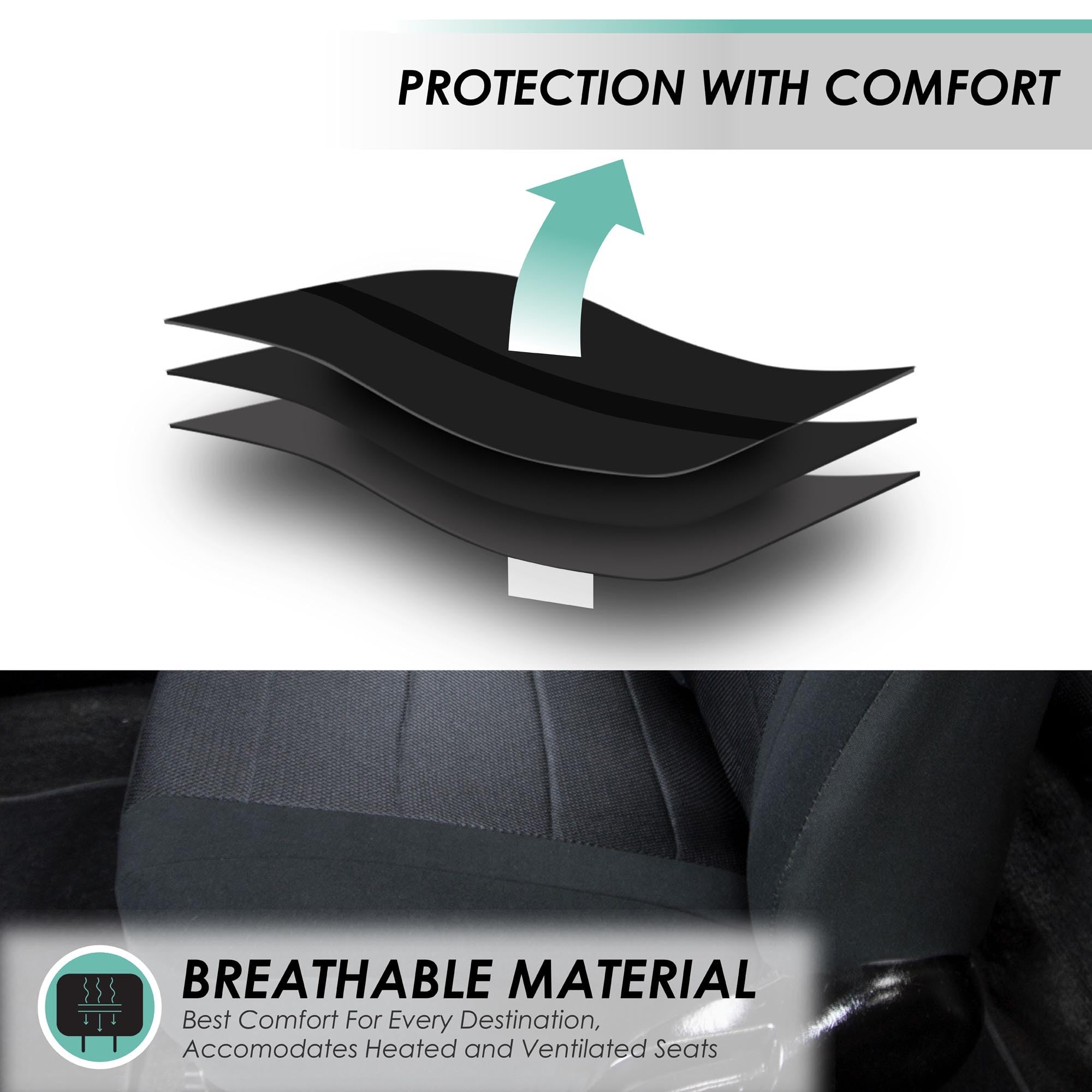 Fh Group Car Seat Covers Sports Fabric Three Row Set Black Automotive Seat Covers, Airbag And Split Rear Car Seat Cover Universa