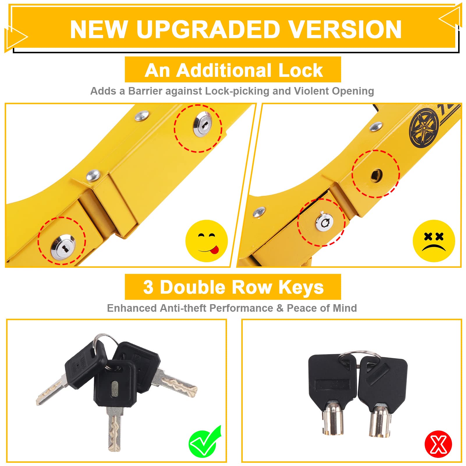 Turnart Wheel Lock Clamp - Adjustable Anti-Theft Tire Boot, Yellow, Aluminum, Model Turnart-619 for Cars, Trucks, RVs