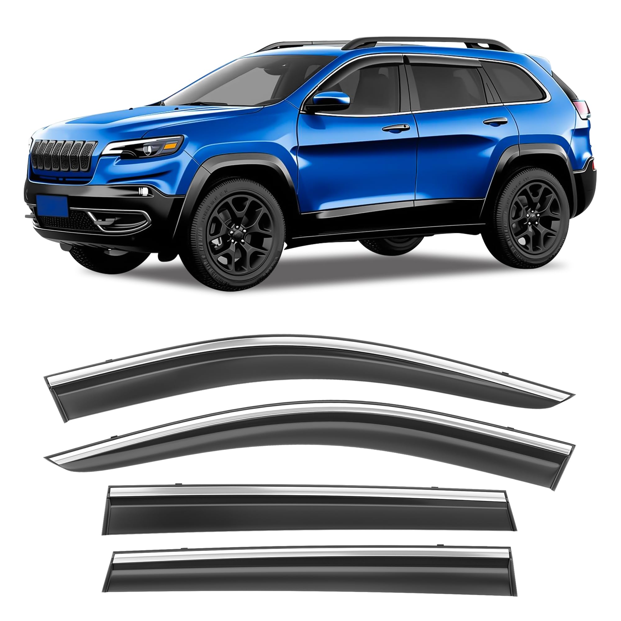 Hope You Ready Shatterproof Tape-On Window Rain Guards Fit For 2014-2023 Jeep Cherokee, Extra Durable Window Deflectors, Vent Wi
