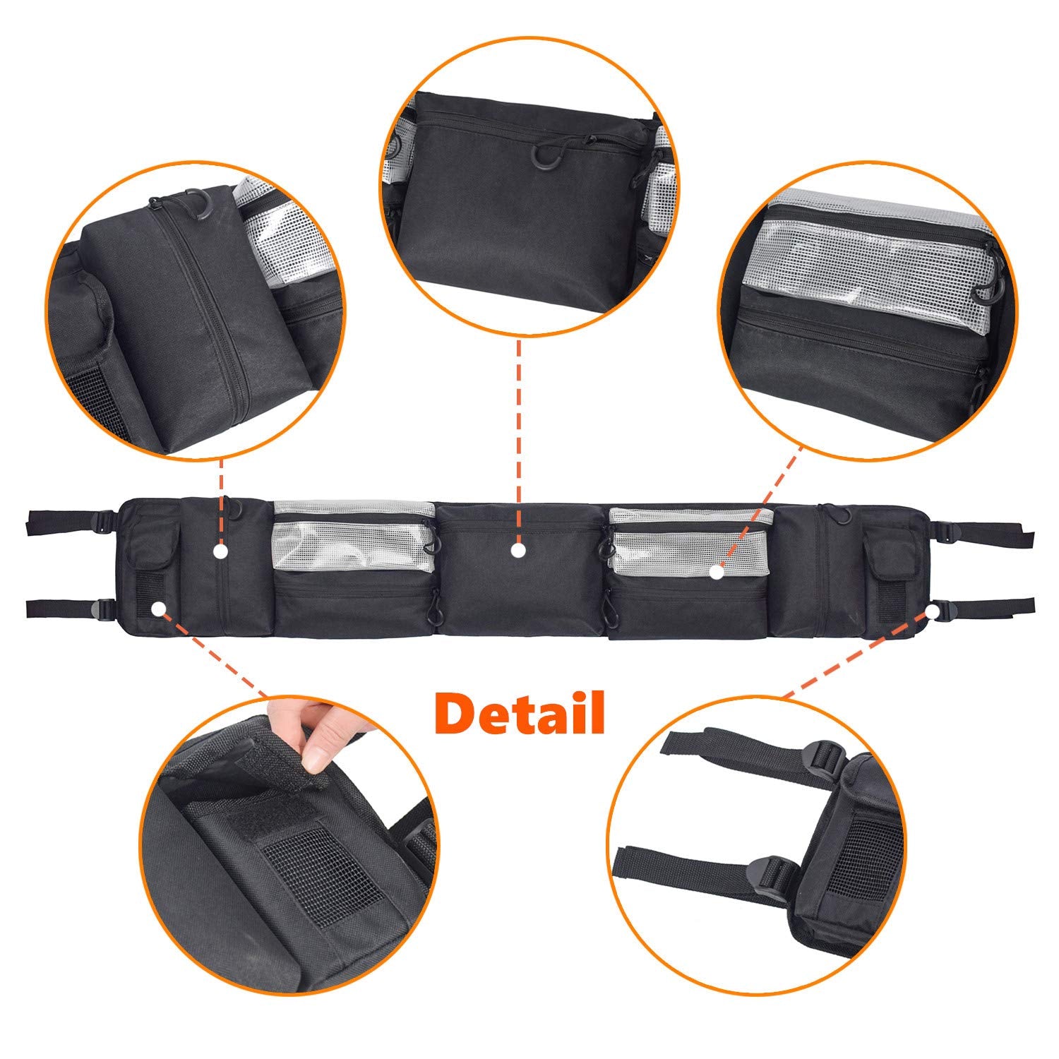Utv Roll Cage Organizer, Universal Fits Most Full-Size Utvs For Polaris Ranger Yamaha And Kawasaki (Black)