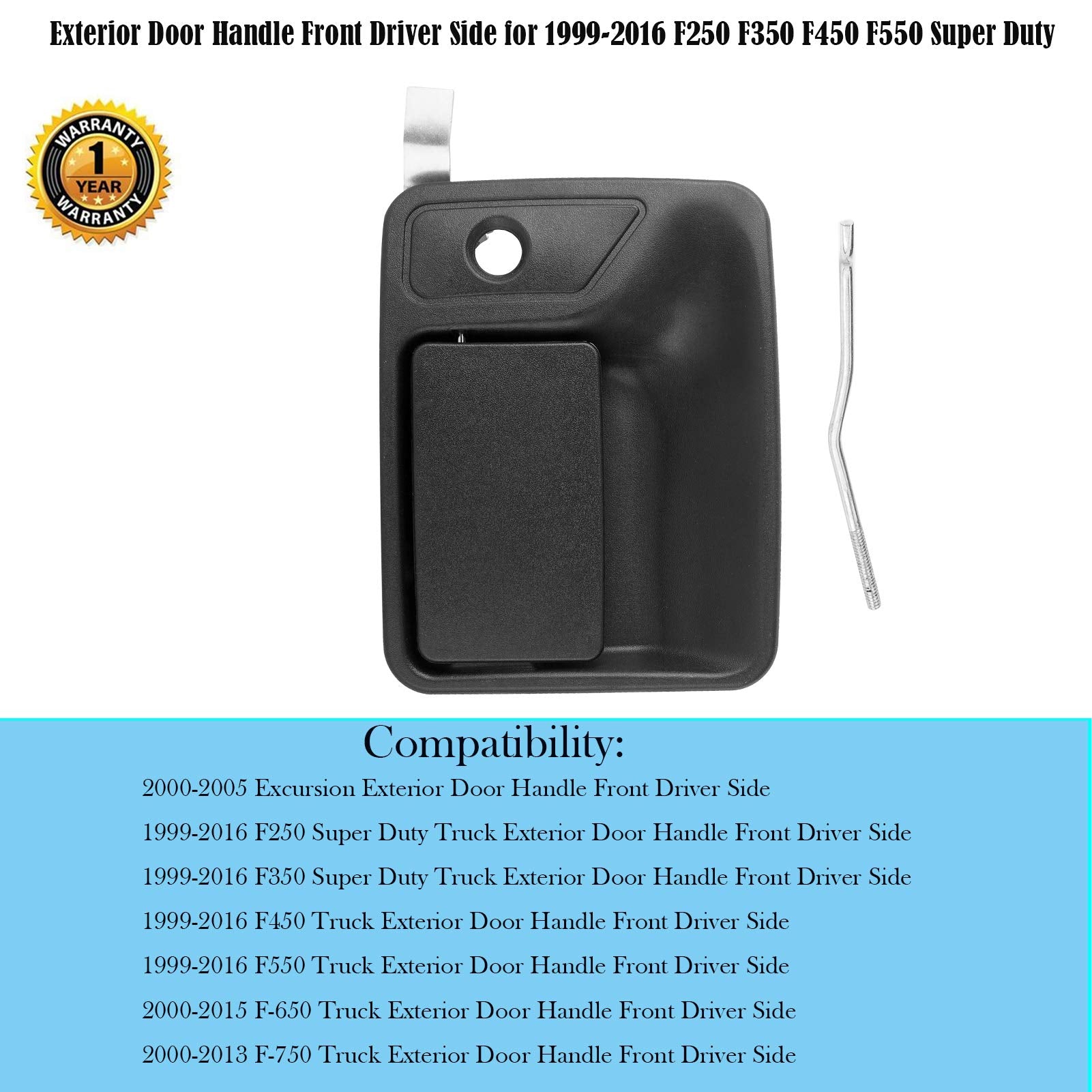 Front Left Driver Side Exterior Outside Door Handle Compatible With 1999-2016 Ford F250 F350 F450 F550 Super Duty, 2000-2005 Excursion, 2000-2015 F650, 2000-2013 F750 Replaces# 79306