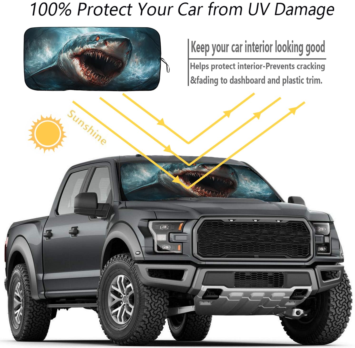 [2025 Upgrade] Tdcqqgqq Universal Shark Design Windshield Sunshade - Medium (46-64    Width X 34    Height) - Uv Protection, Hea