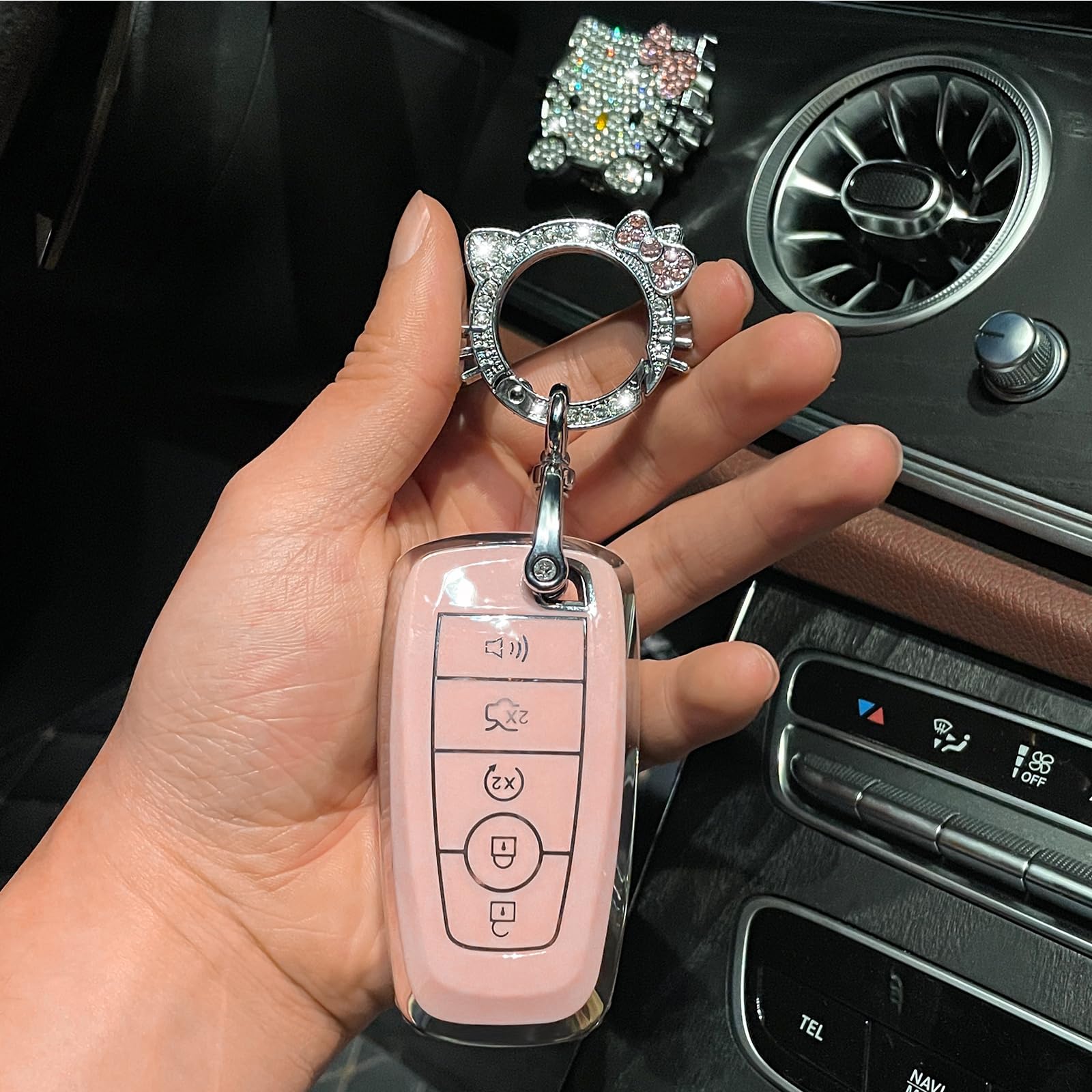 Pangpai Pink Car Accessories 3 Pcs For Ford Edge Escape Expedition Explorer Fusion Mustang Ranger F-150 F-250 Key Fob Cover With