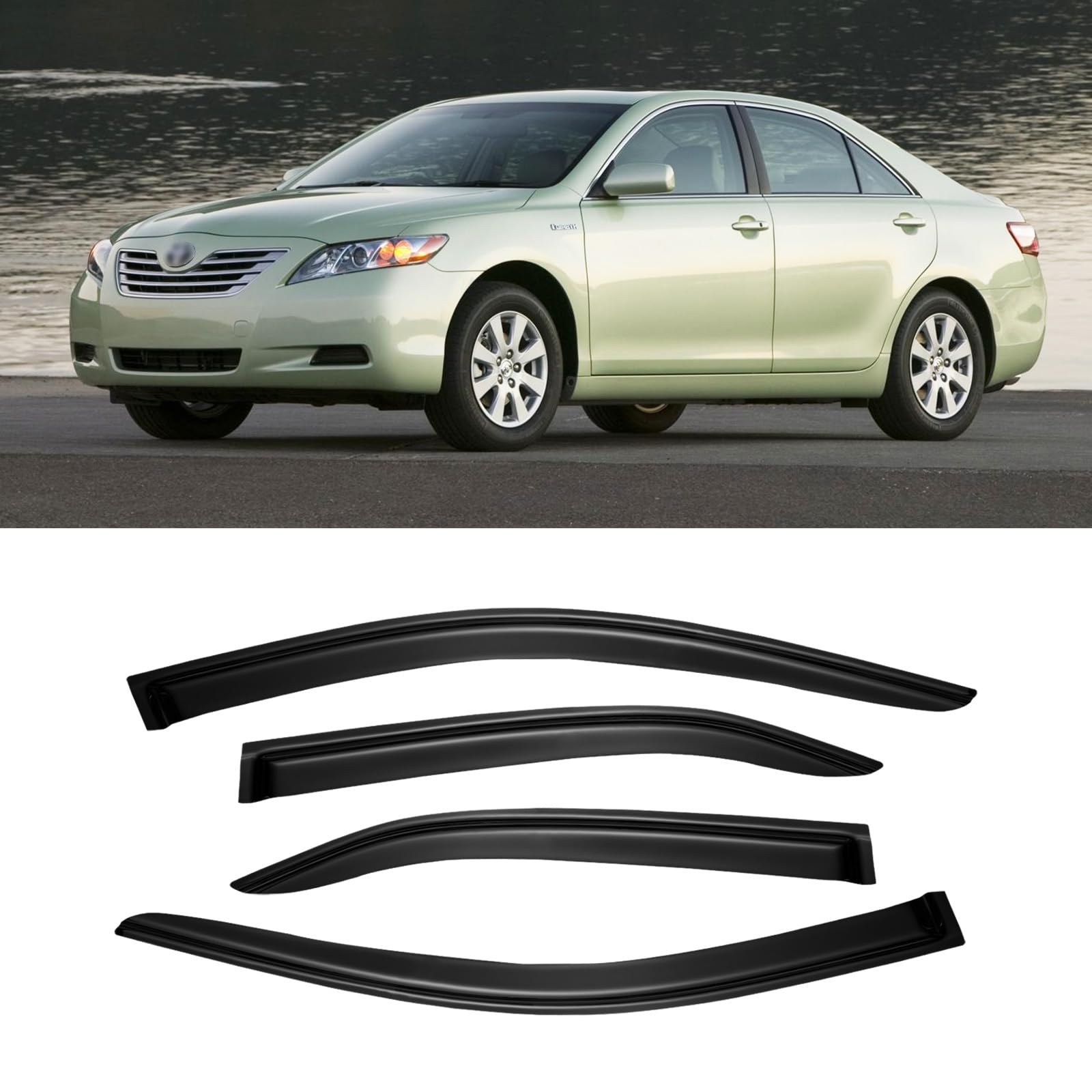 Cmvt Auto Window Visors For 2007-2011 Toyota Camry, Rain Guards Shields Vent Shade Deflector Dark Smoke 07 2008 2009 2010 11, Ta