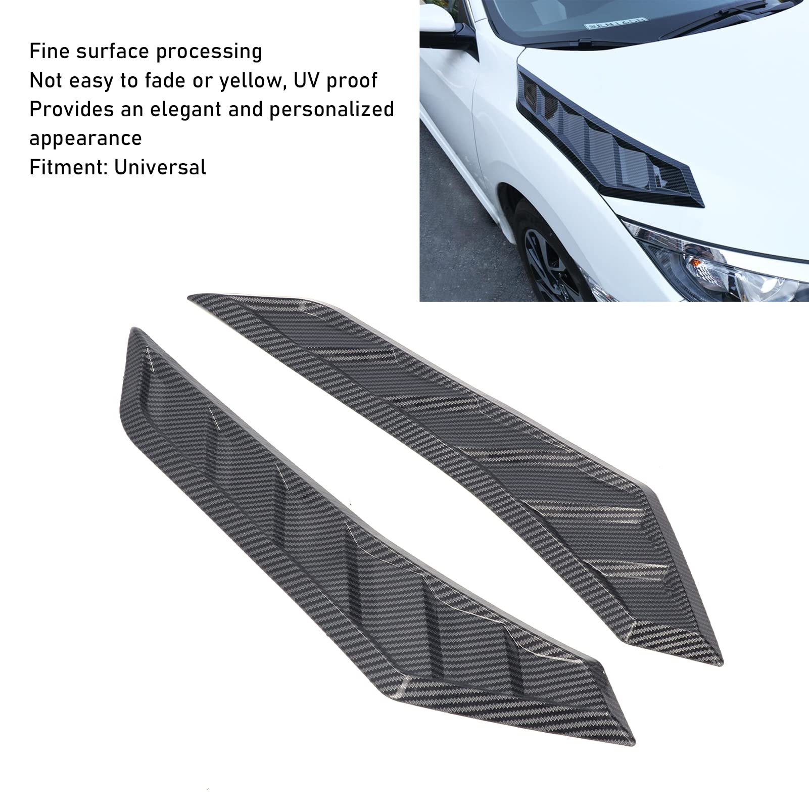 Fydun Hood Vents Bonnet Cover 2 Pcs Carbon Fiber Rubber Front Bonnet Vent Universal for Car