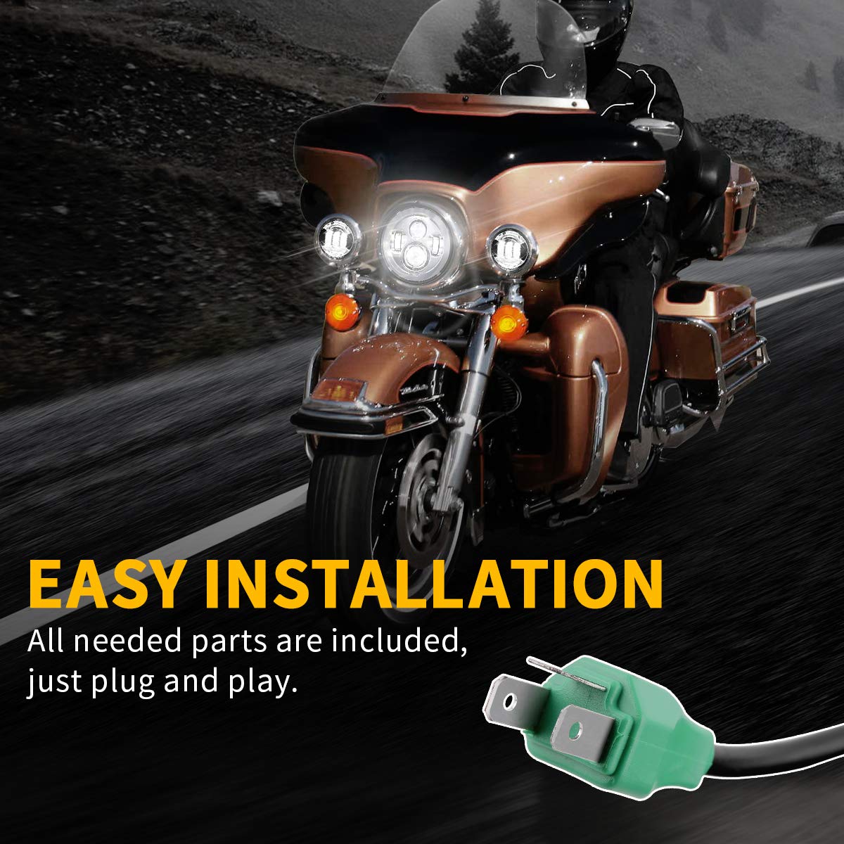 TRUCKMALL 7 Inch LED Headlight Fog Lights, Chrome Aluminum, Model 8542081352 for Touring Road King Ultra Classic Electra Glide Softail