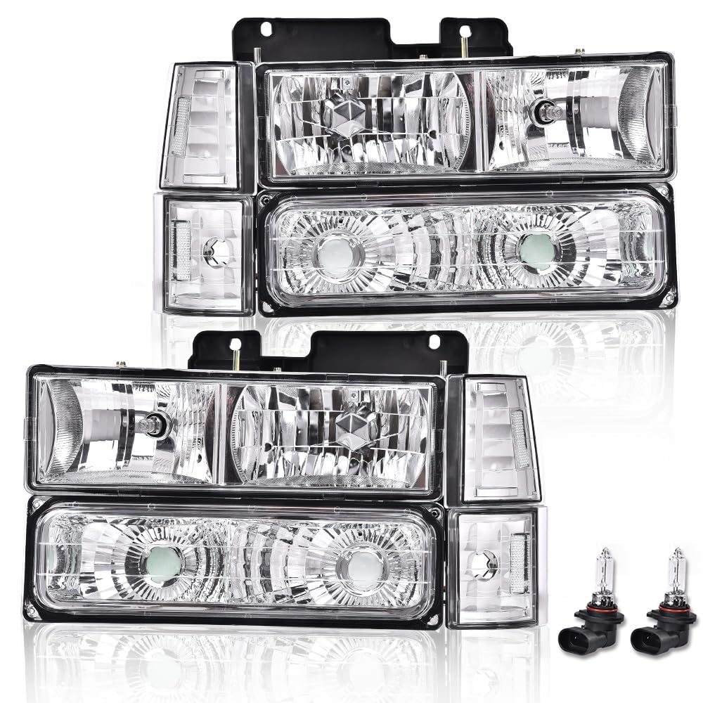 G-PLUS Headlights Assembly w/Bulbs Fit Chevy Suburban C1500 C2500 K1500 K2500 1994-1999, Fit GMC C2500 K2500 1994-2000, Left & R