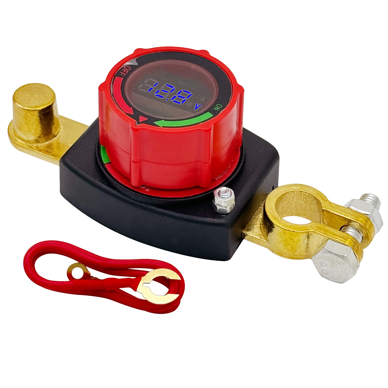 Ampper Battery Disconnect Switch with Voltmeter, 12-48V Battery Cut Off ON/Off Shut Off Switch for Car, RV and More (Top Post Ne
