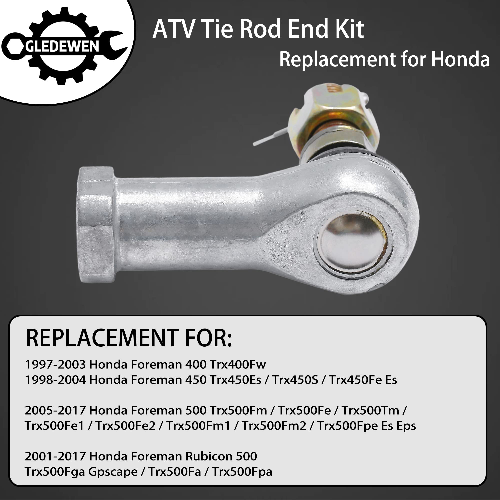 Gledewen Tie Rod End Kit, Compatible With 1997-2017 Honda Foreman 400/450 / 500, 2001-2017 Honda Foreman Rubicon 500, Two Sets B