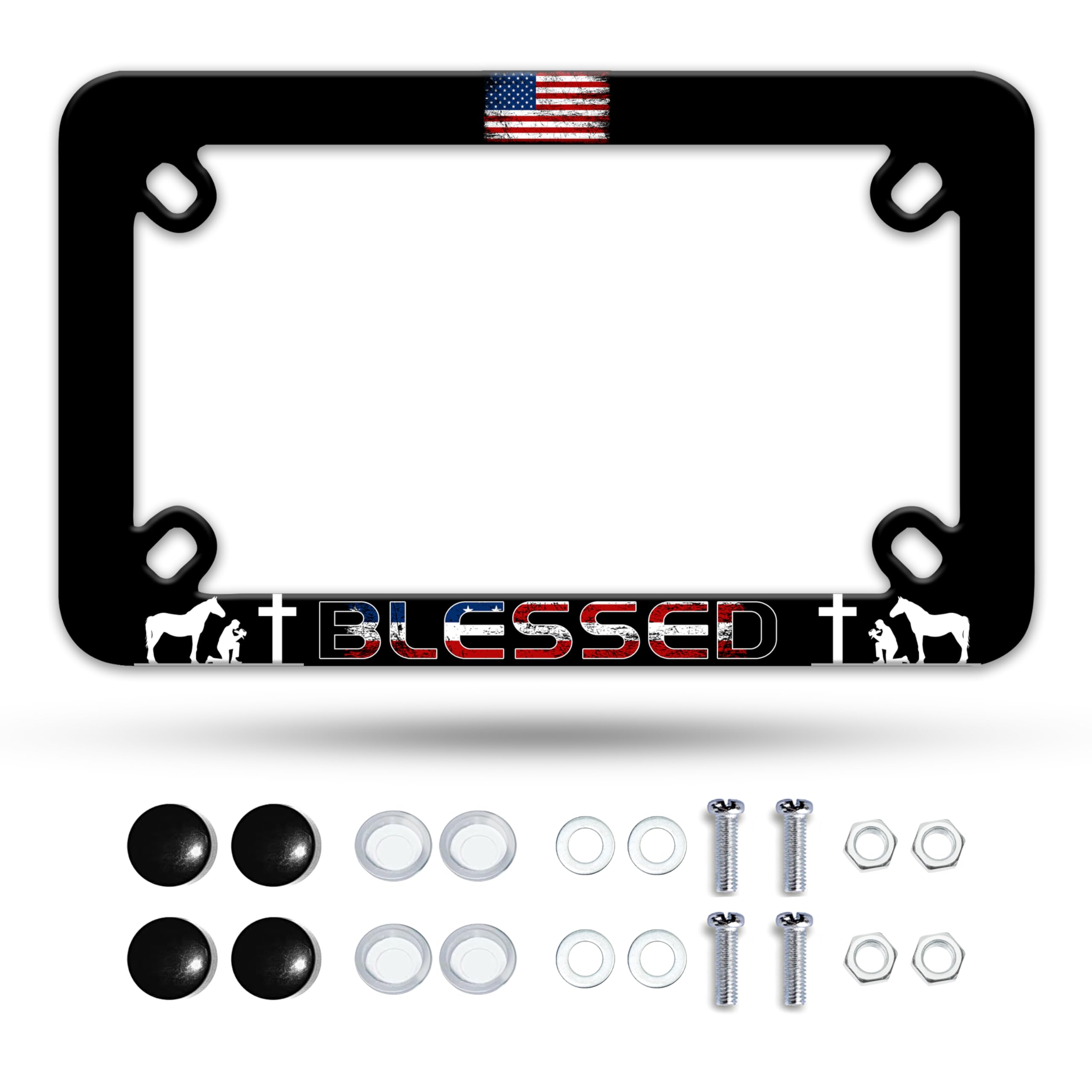 Motorcycle American Flag Blessed License Plate Frame Cross Pray Stainless Steel Material Funny Motorbike License Plate Holder Mo