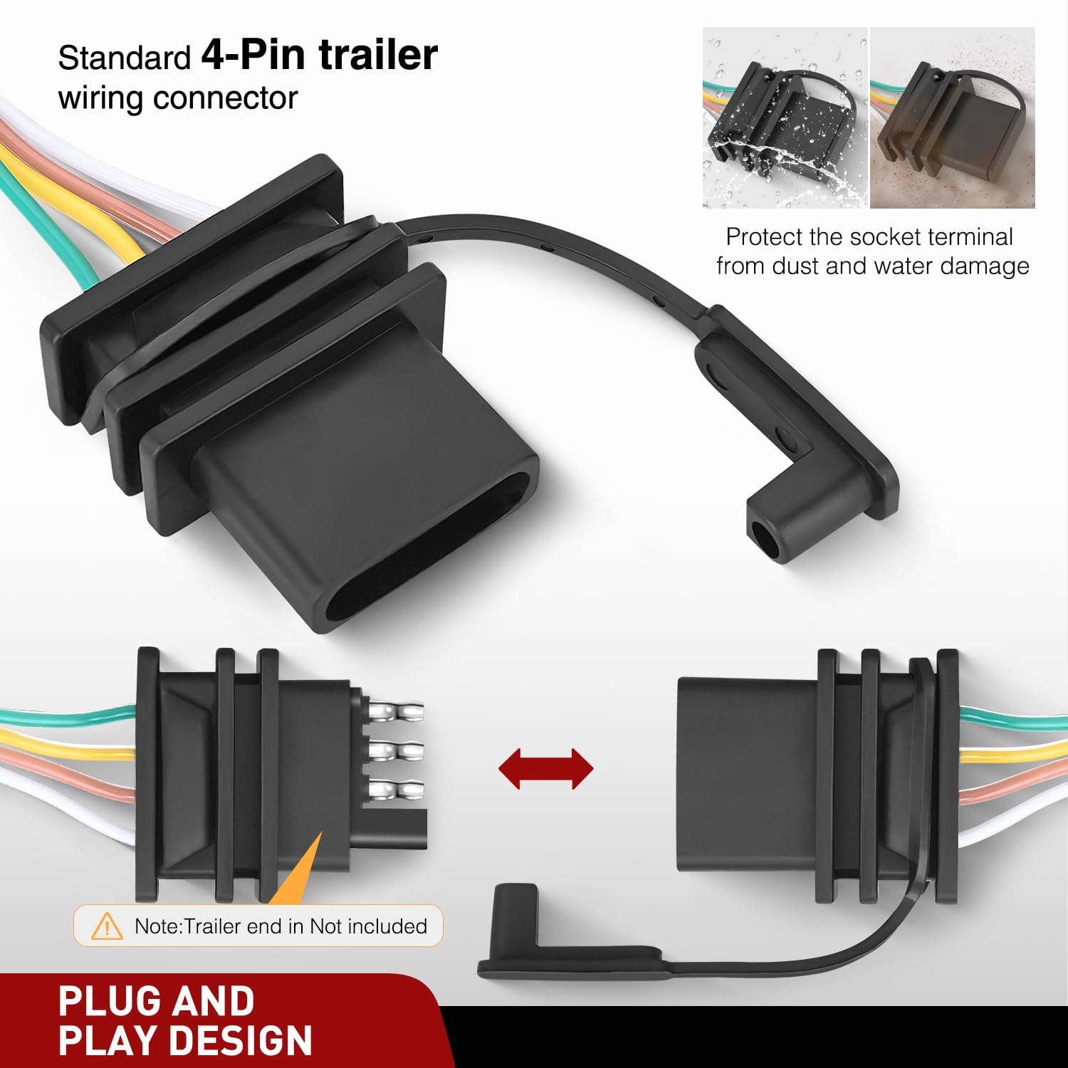 Nilight 4 Pin Trailer Wiring Harness Kit 56478 Vehicle Standard 4 Way Connector Custom for 2014 2015 2016 2017 2018 2019 2020 20