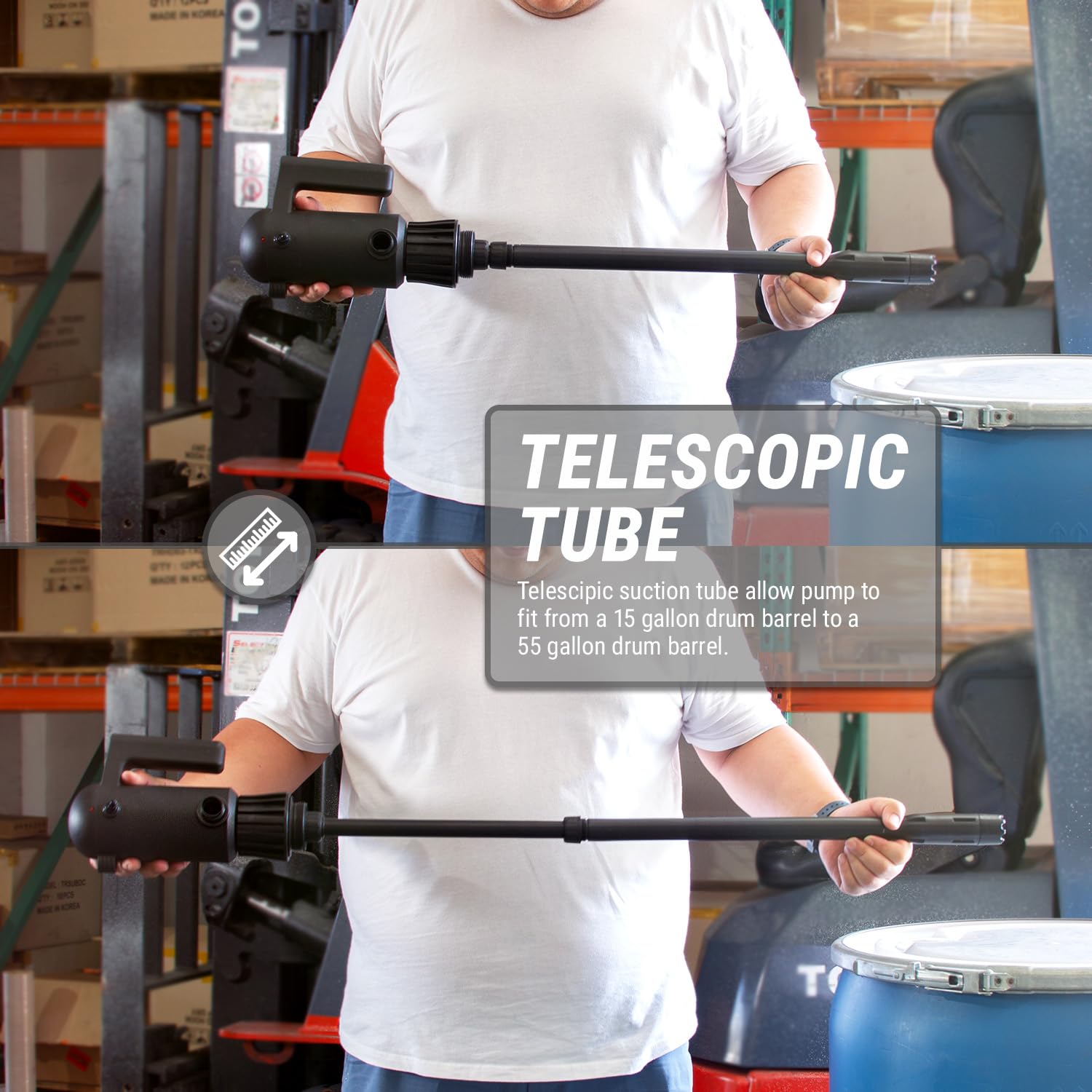 TERA PUMP Telescopic Chemical Plug-in Electric Barrel Pump (4.2-GAL/MIN) for Methanol, Ethanol, DEF(AdBlue), Window Washer Fluid