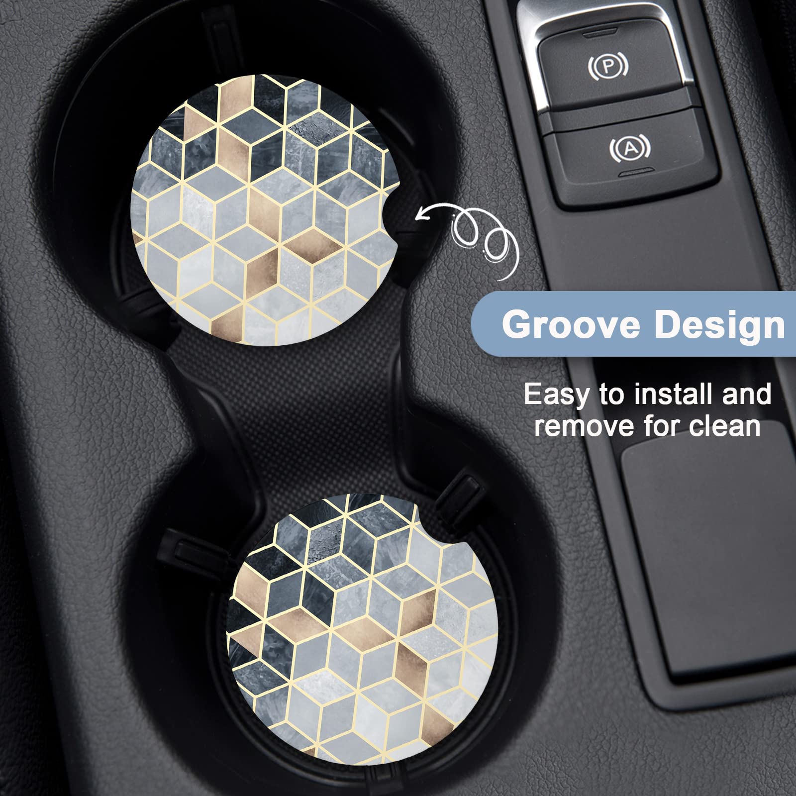 Nipichsha Car Coaster For Cup Holders, 2 Pack Absorbent Ceramic Car Cup Holder Coaster For Drinks, Cute Auto Assecories For Wome
