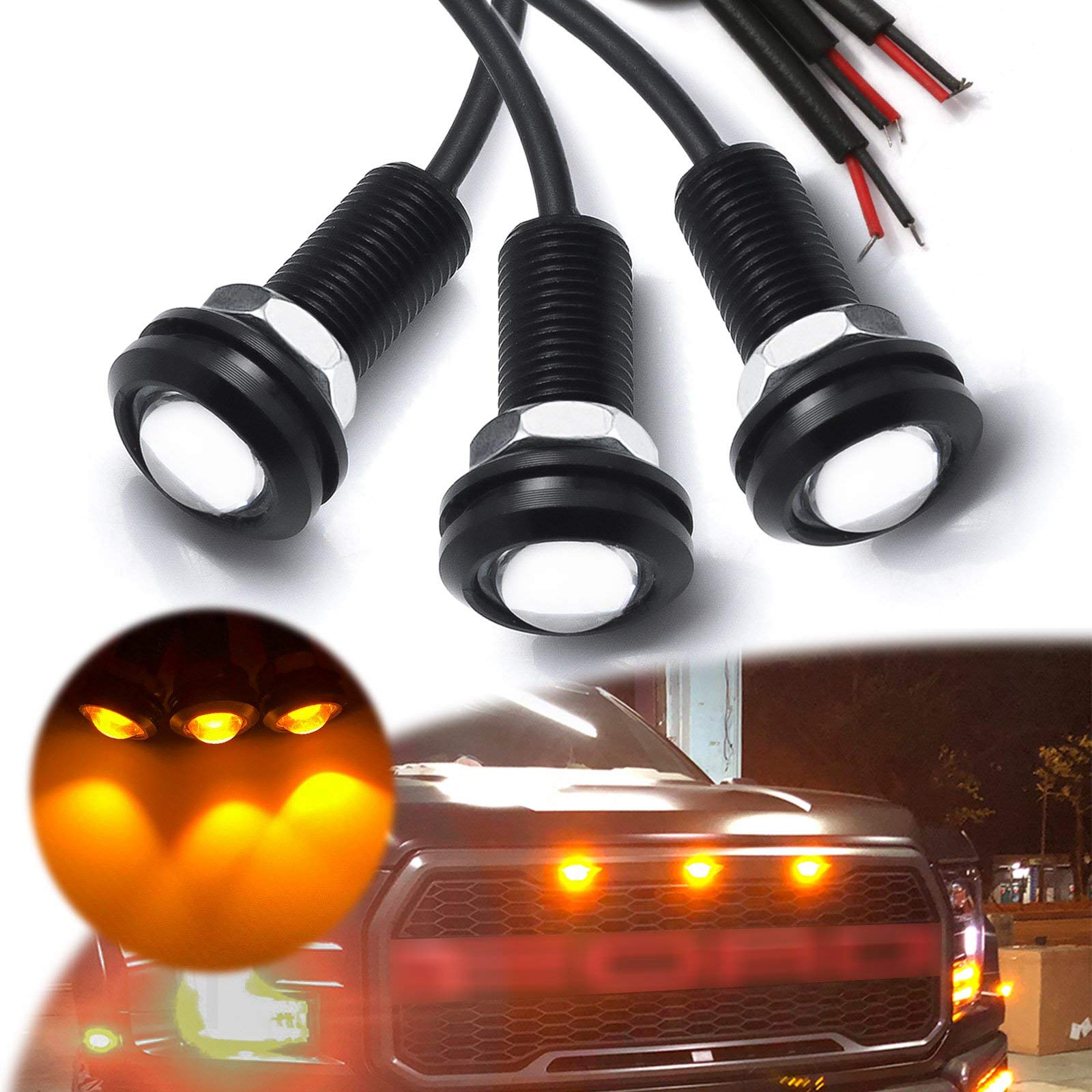 Xotic Tech 3Pcs Led Front Grille Marker Lights W/Projector Lens Assembly Compatible With Cars, Pickups, Trucks, Suv, Trailer, 30