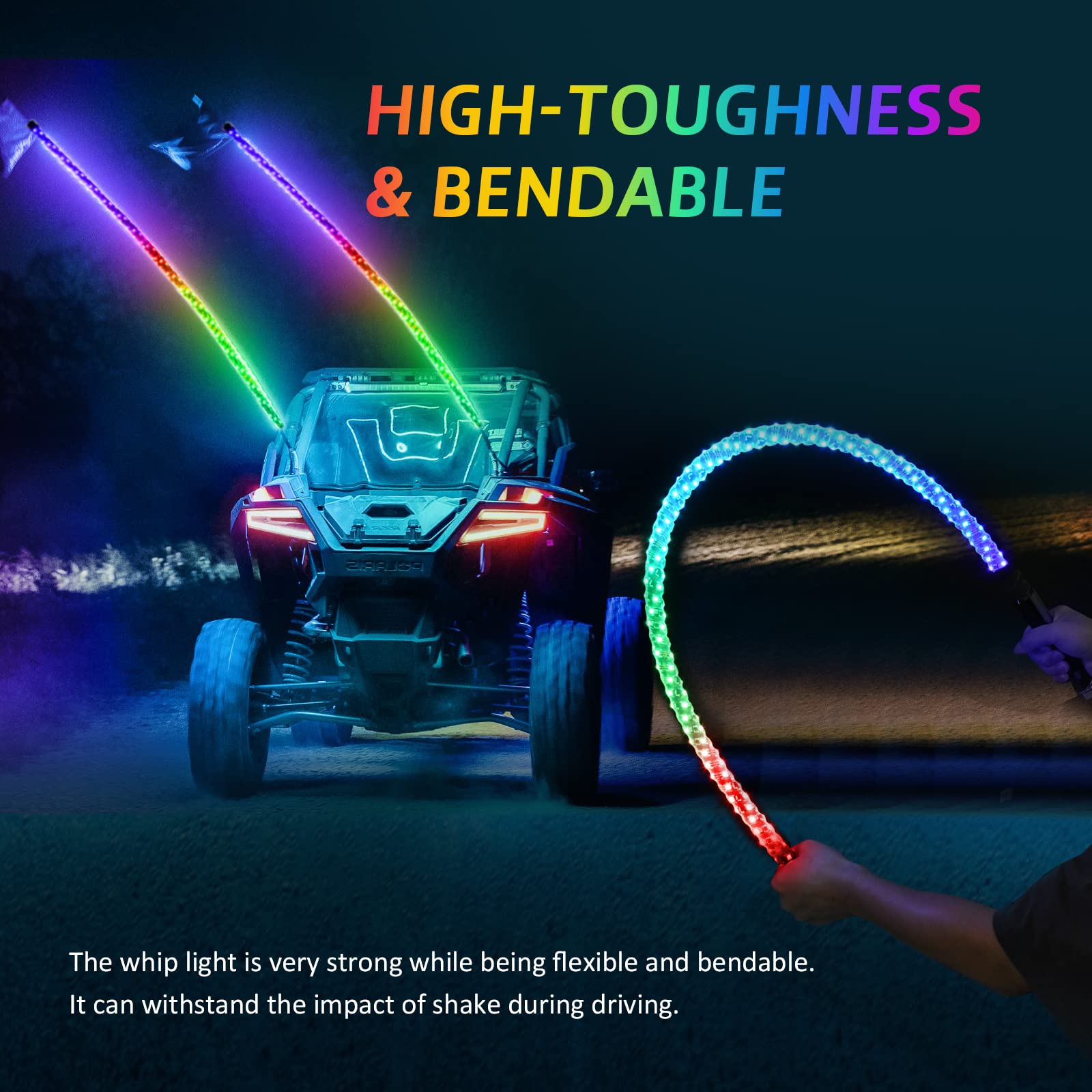 Ehaho 1 Pack 2FT Whip Lights,LED Whip Light with App & Remote Control, Spiral RGB Chasing Lighted Whips with Rocker Switch, Musi