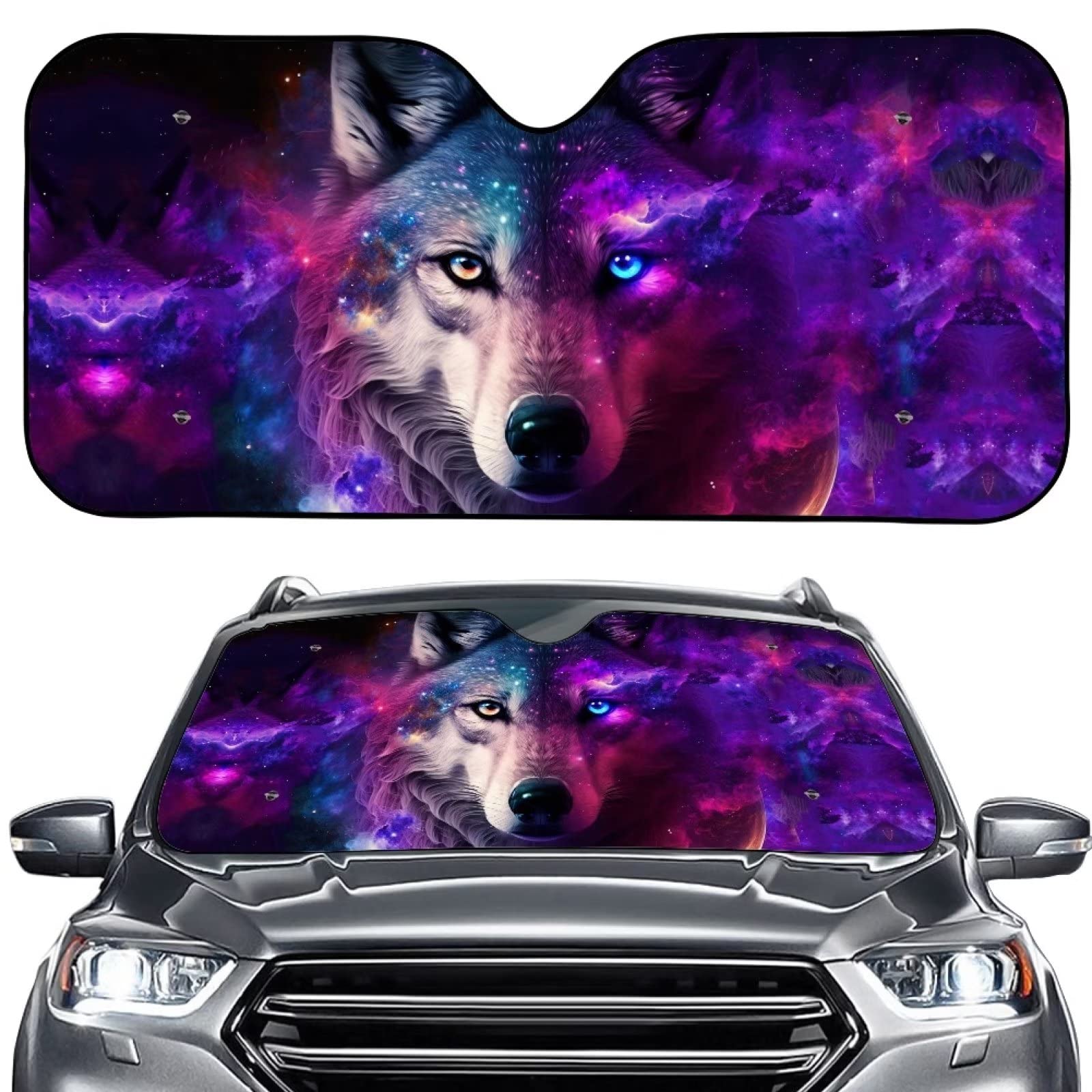HELLHERO Galaxy Wolf Car Front Window Sun Shade Automotive Windshield Sunshades Foldable Windscreen Covers Block UV Rays Sun Vis