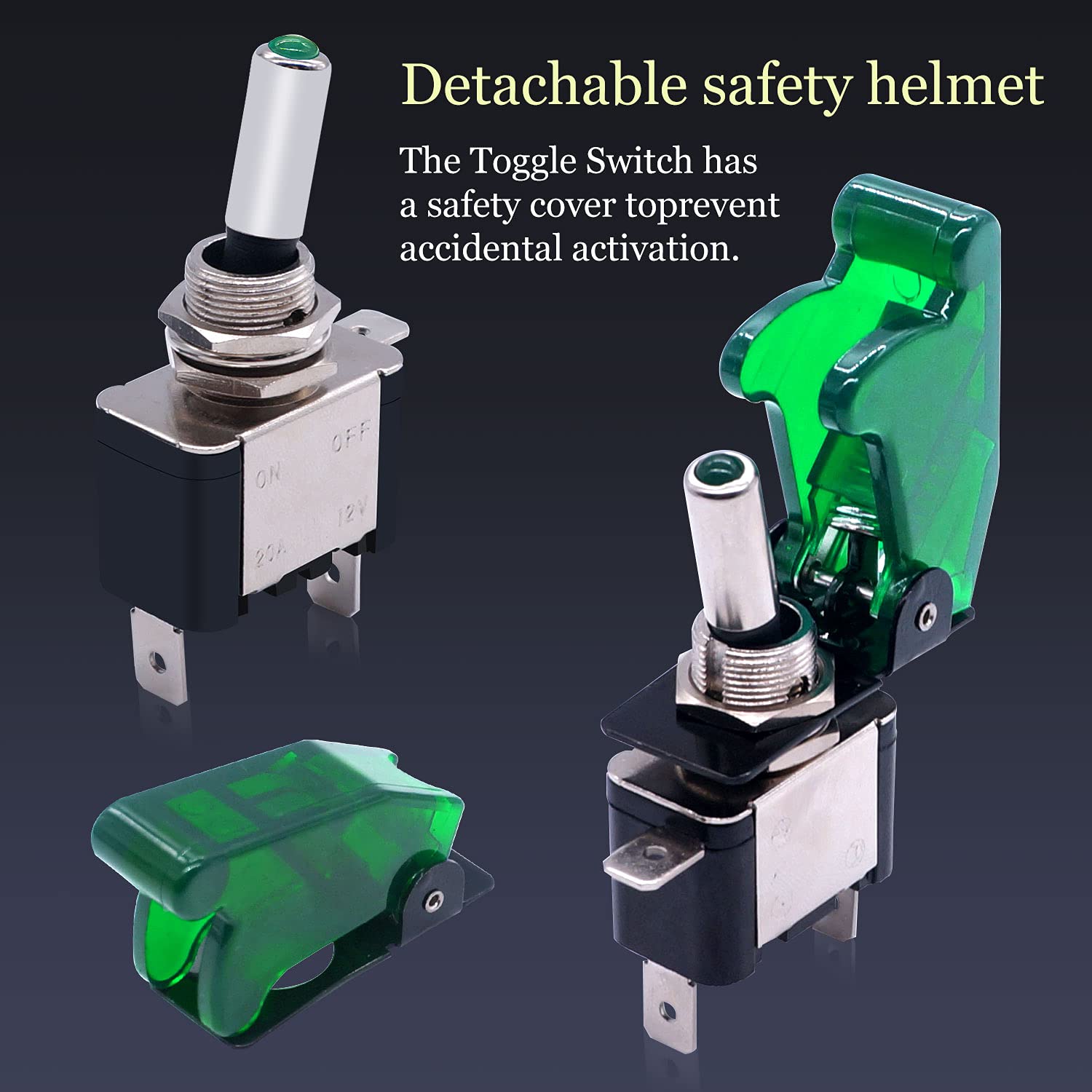Twidec/3Pcs Rocker Toggle Switch 12V 20A Heavy Duty Racing Car Automotive Auto Spst On/Off Toggle Switch Green Led Light Illuminated 3Pin With Green Waterproof Safety Cover Asw-07Dggmz