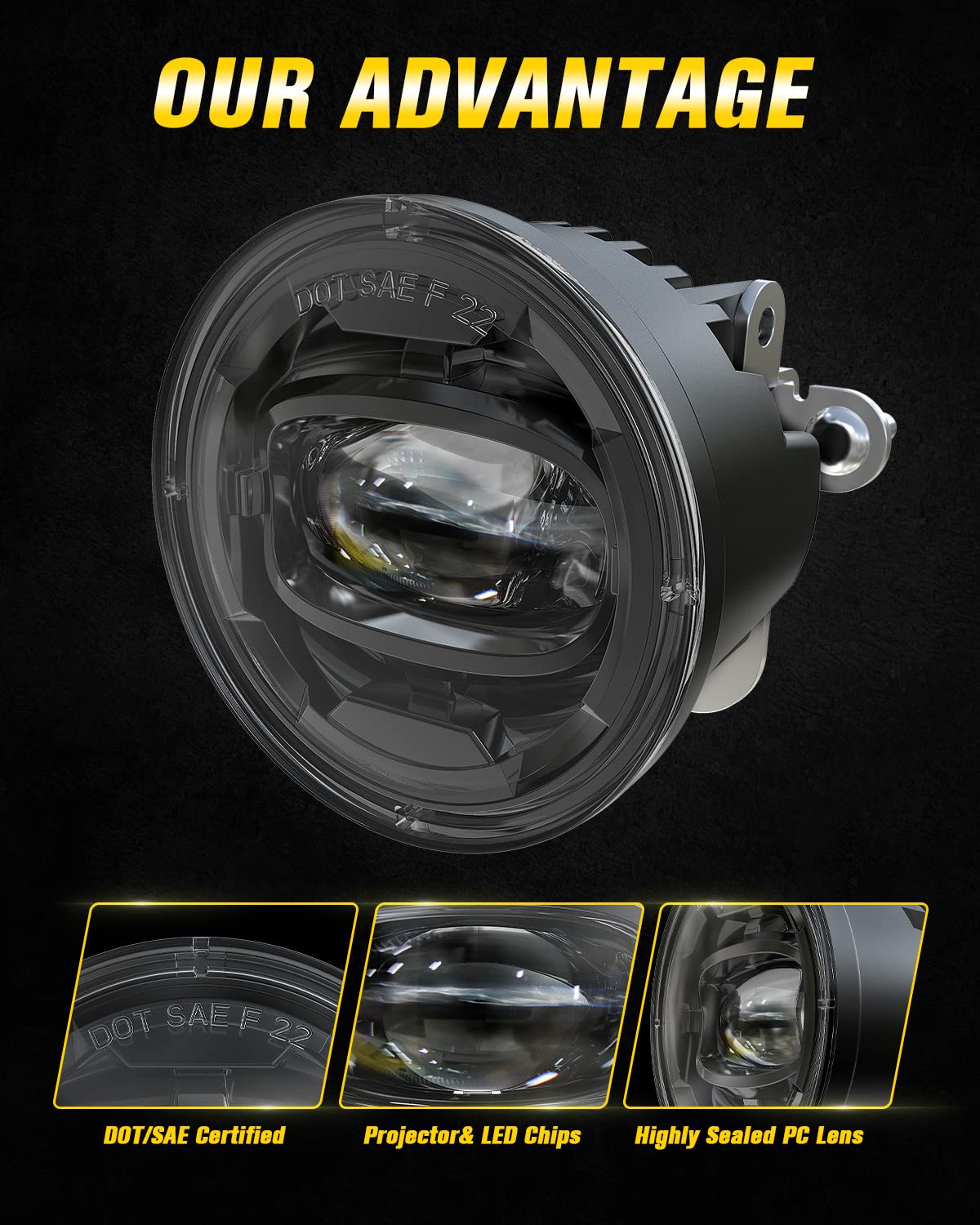4X4FLSTC LED Fog Lights Assembly, Die-cast Aluminum, DOT Approved, Compatible with Chevy Tahoe/Suburban & Pontiac Grand Prix/Sunfire, Black
