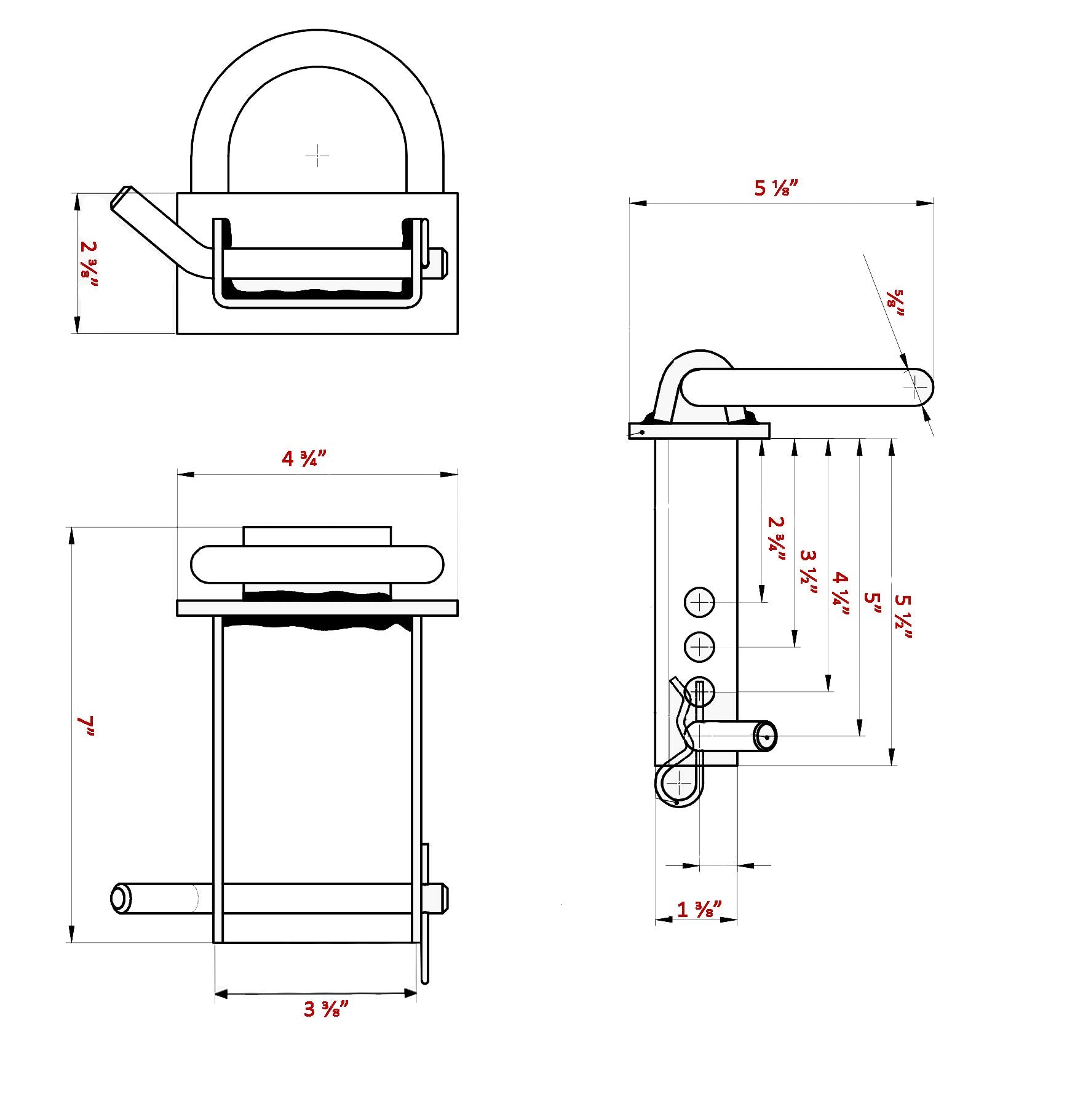 Mytee Products Heavy Duty Adjustable Trailer Stake Pocket D Ring Zinc Coated W/ 1/2'' Hitch Pin, Load Limit 5400 Lbs & 4 Adjusta