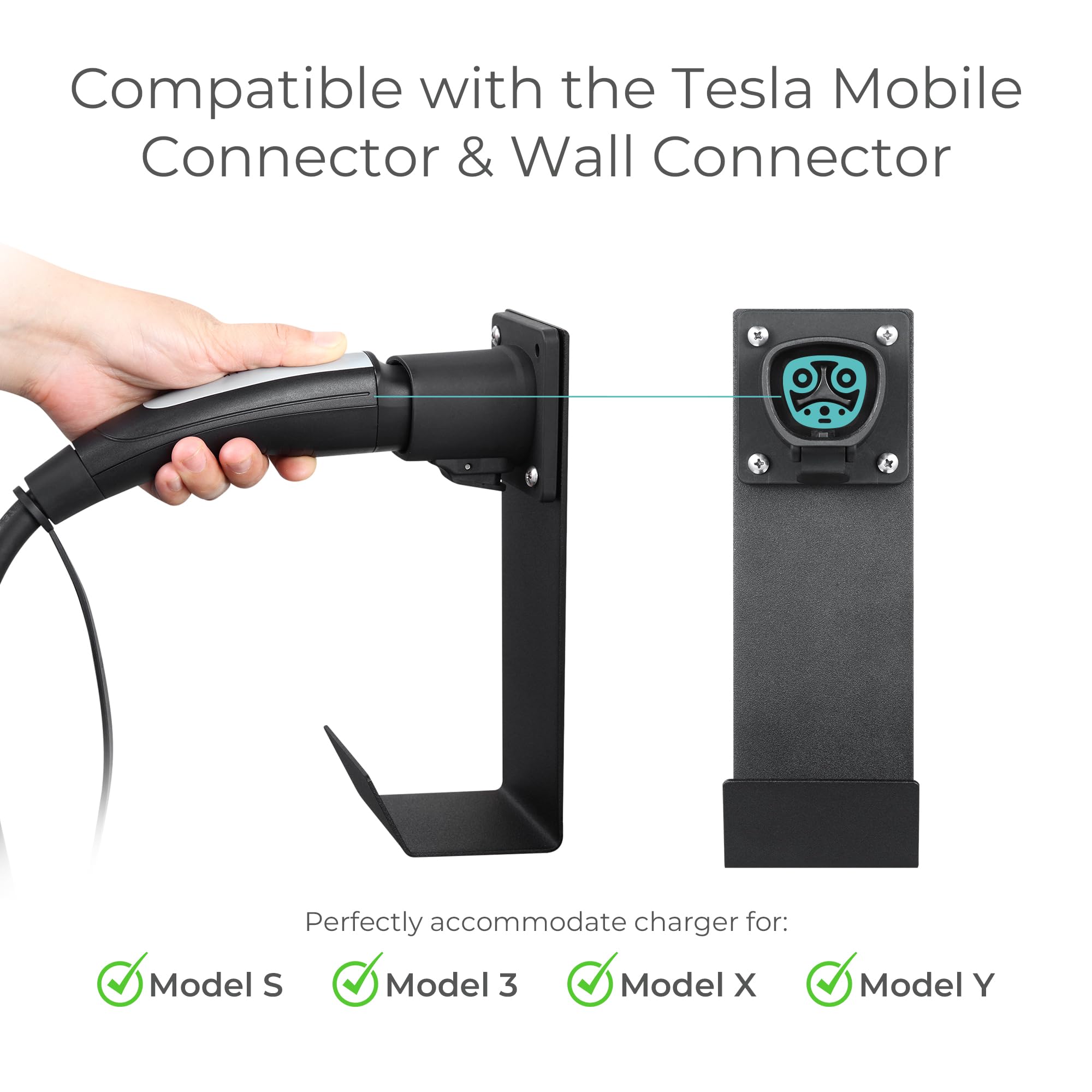 Lectron Tesla Nacs Electric Vehicle Charger Nozzle Holster Dock & J-Hook For Cable Management - Tesla Charger Cord Organizer Com