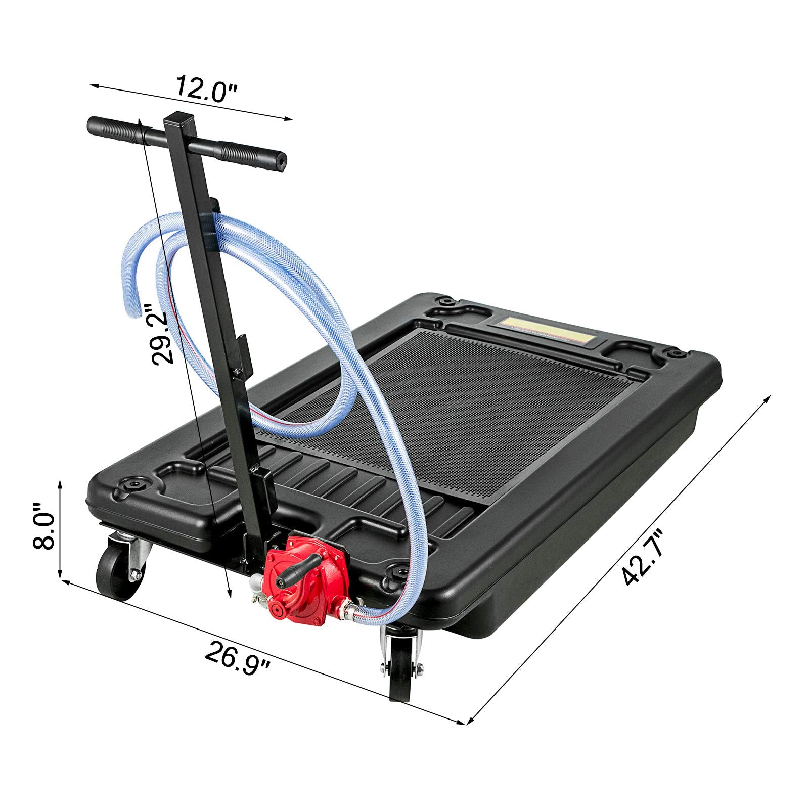 Bestauto Oil Drain Pan, 17 Gallon Oil Drain Pan with Pump, 64L Low Profile Oil Drain Pan with 8' Hose & Swivel Casters for SUV C