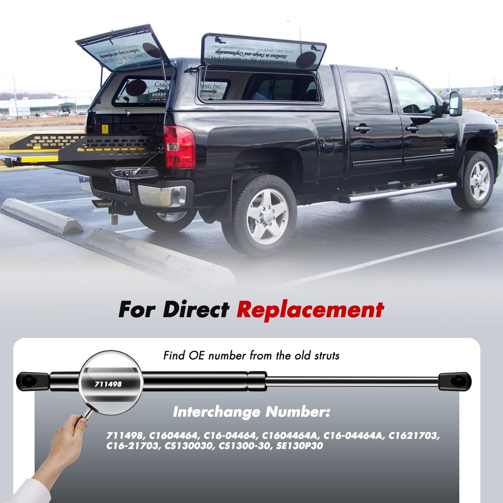 Vepagoo Gas Shock Strut C16-04464a for Truck Topper/Camper Shell - 13 Inch, Black, Carbon Steel, Pack of 2