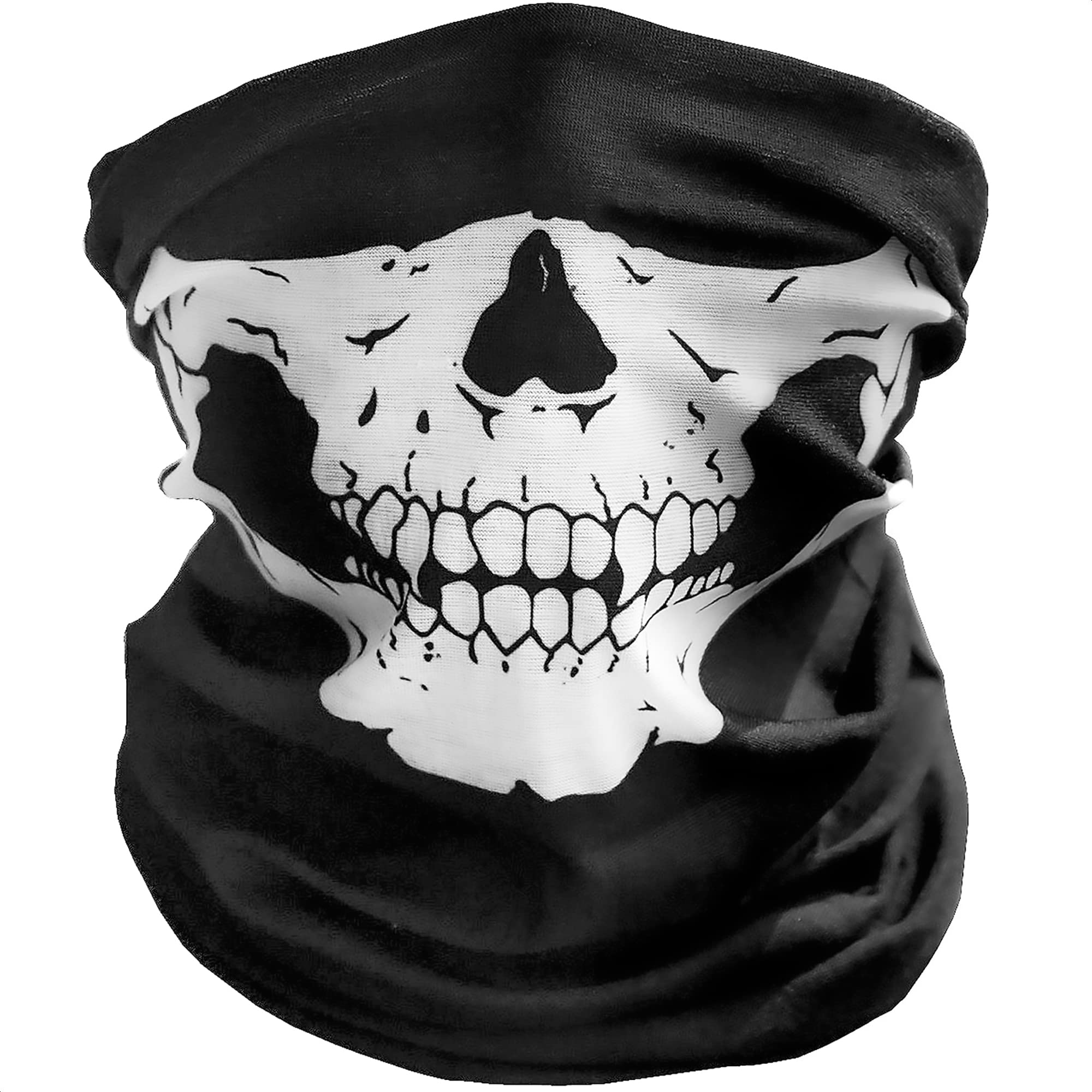 Tesorrio Skull Face Mask - X-Large Black Stretch Fabric Neck Warmer for Skiing, Snowboarding, Motorcycle, and Winter Activities