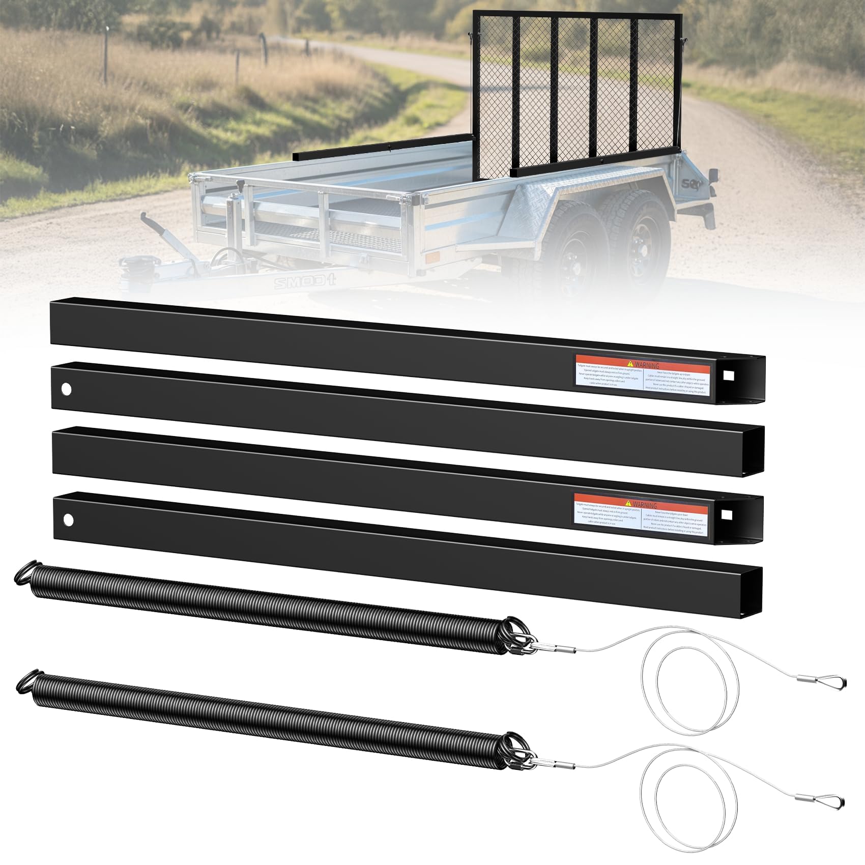 Trailer Gate Lift Assist, for Open Utility Trailer Tailgate Ramp, 2 Sides Black, with 12 to 24 Inch Heights Side Rail and 4 to 6