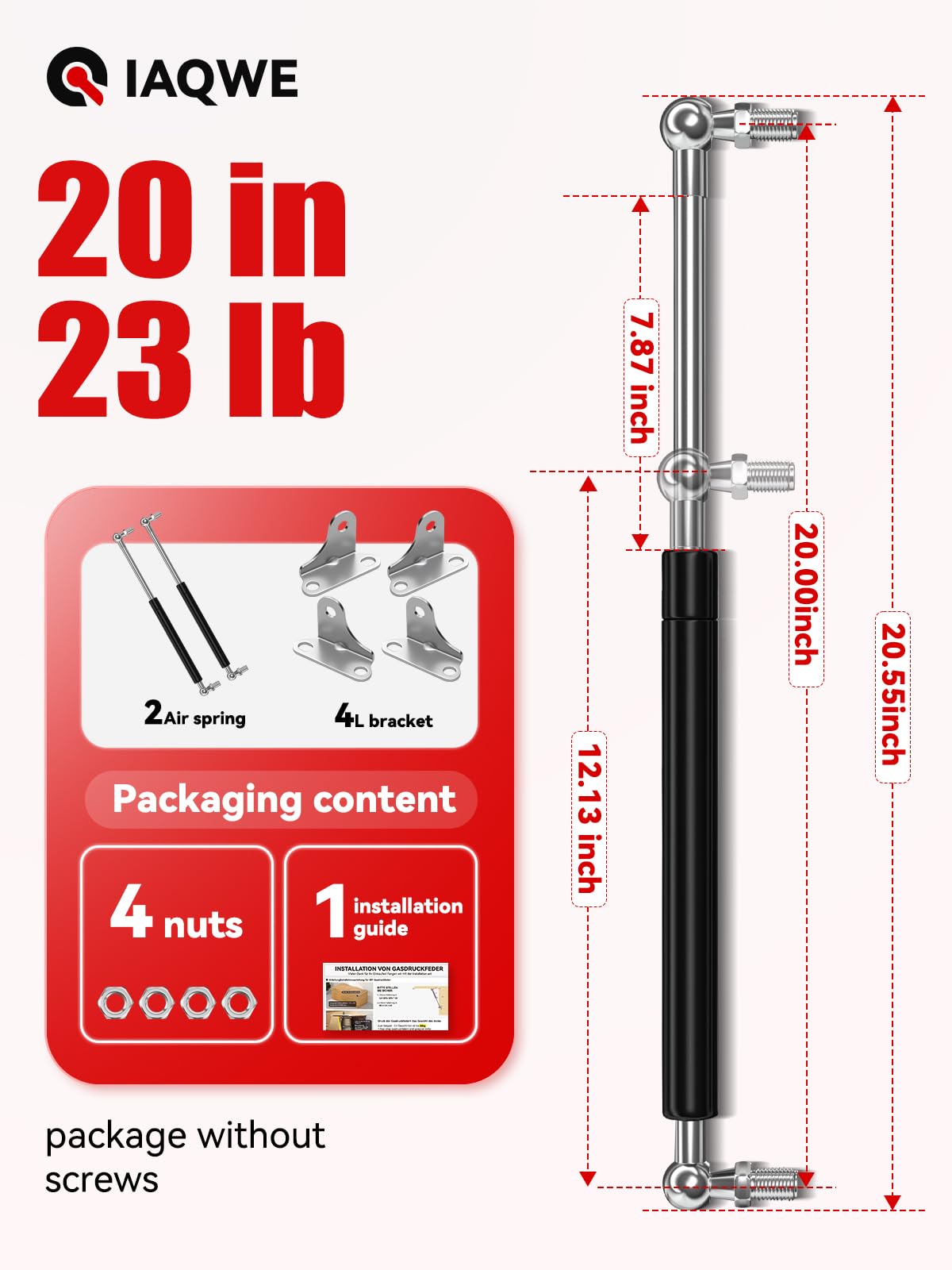 20 Inch 23Lbs/100N Gas Struts Spring Shocks With L-Type Mounts For Rv Bed Storage Heavy-Duty Tool Box Cabinet Trap Door Truck Ca