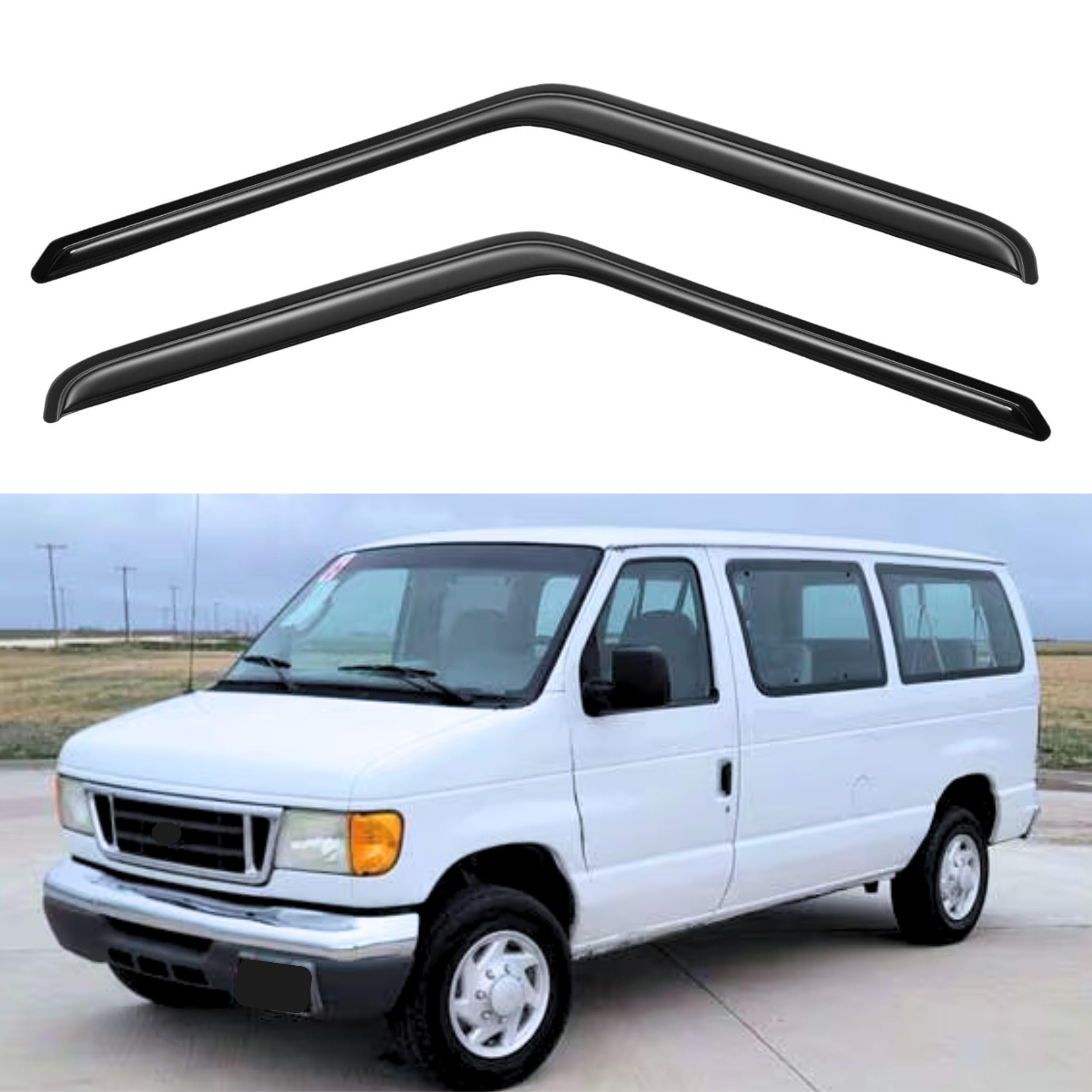 KPY Window Visor Compatible with 1992-2006 Ford E150 E250 E350 E450 E550 Super Duty, Rain Guard Window Vent Deflectors Tape-On f