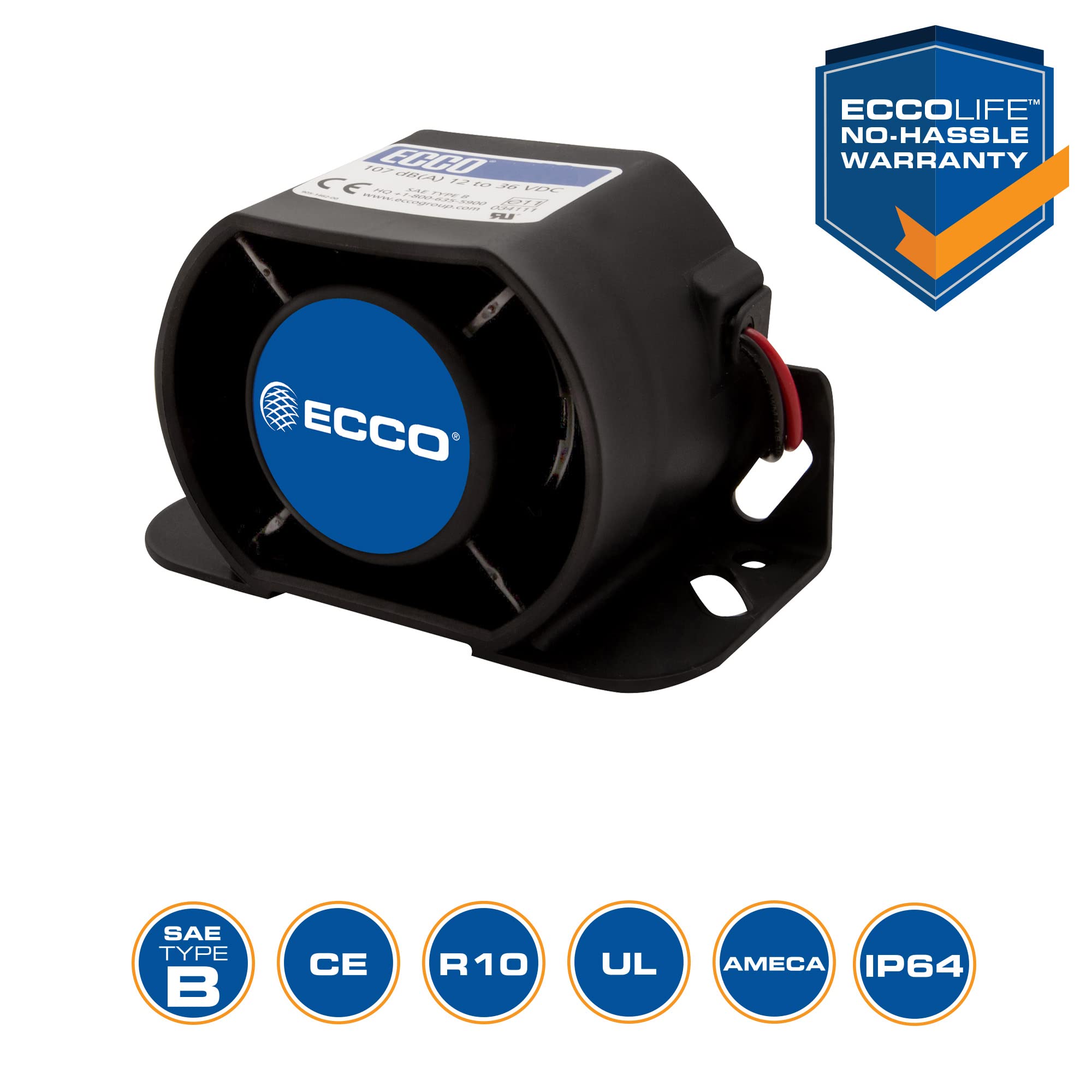 ECCO 630N Back-Up Alarm - Black, Reliable Safety Alert System for Vehicles