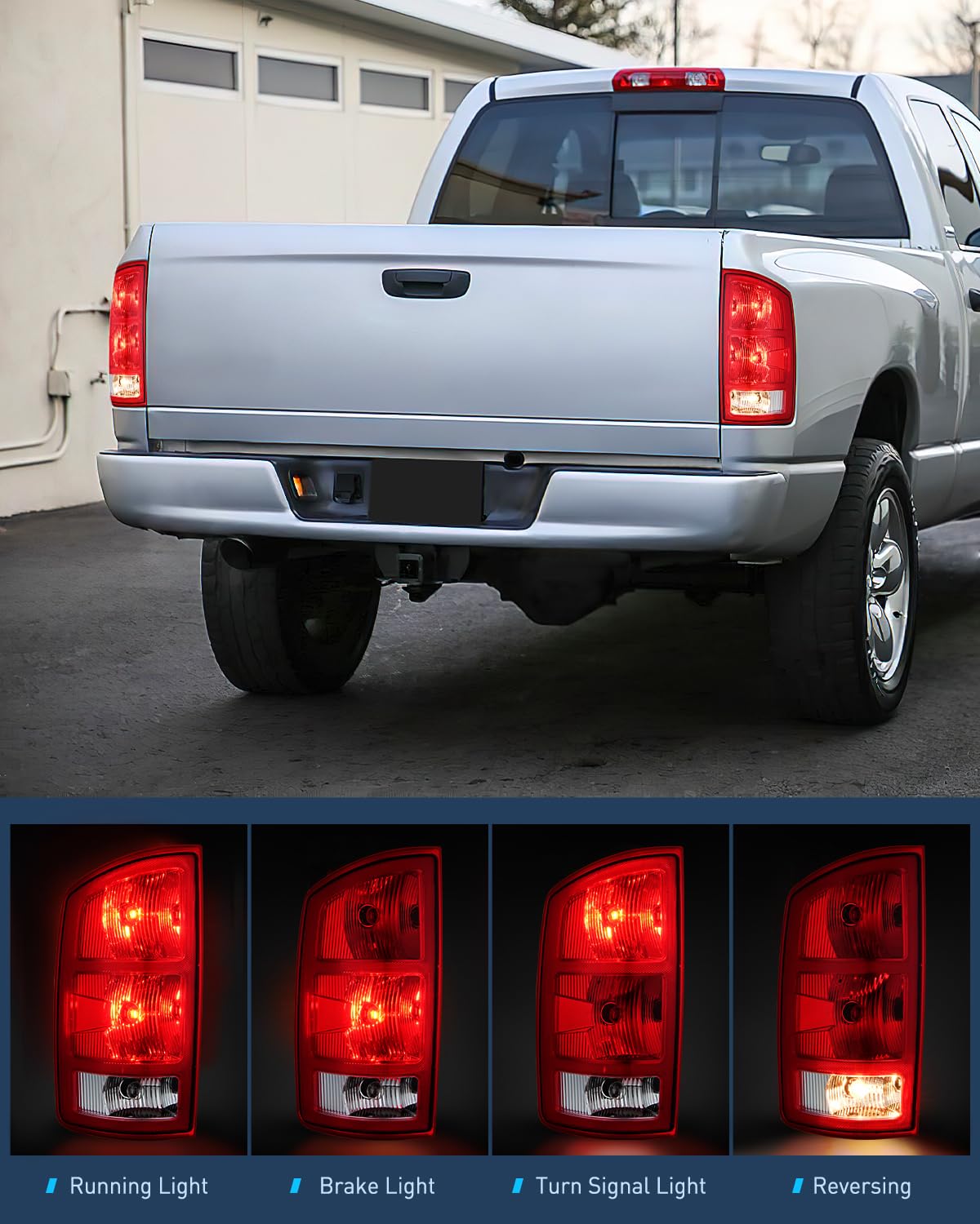 Nilight Taillight Assembly Compatible With 2002 2003 2004 2005 2006 Dodge Ram 1500 2500 3500 Rear Lamp Replacement Oe Style Driv