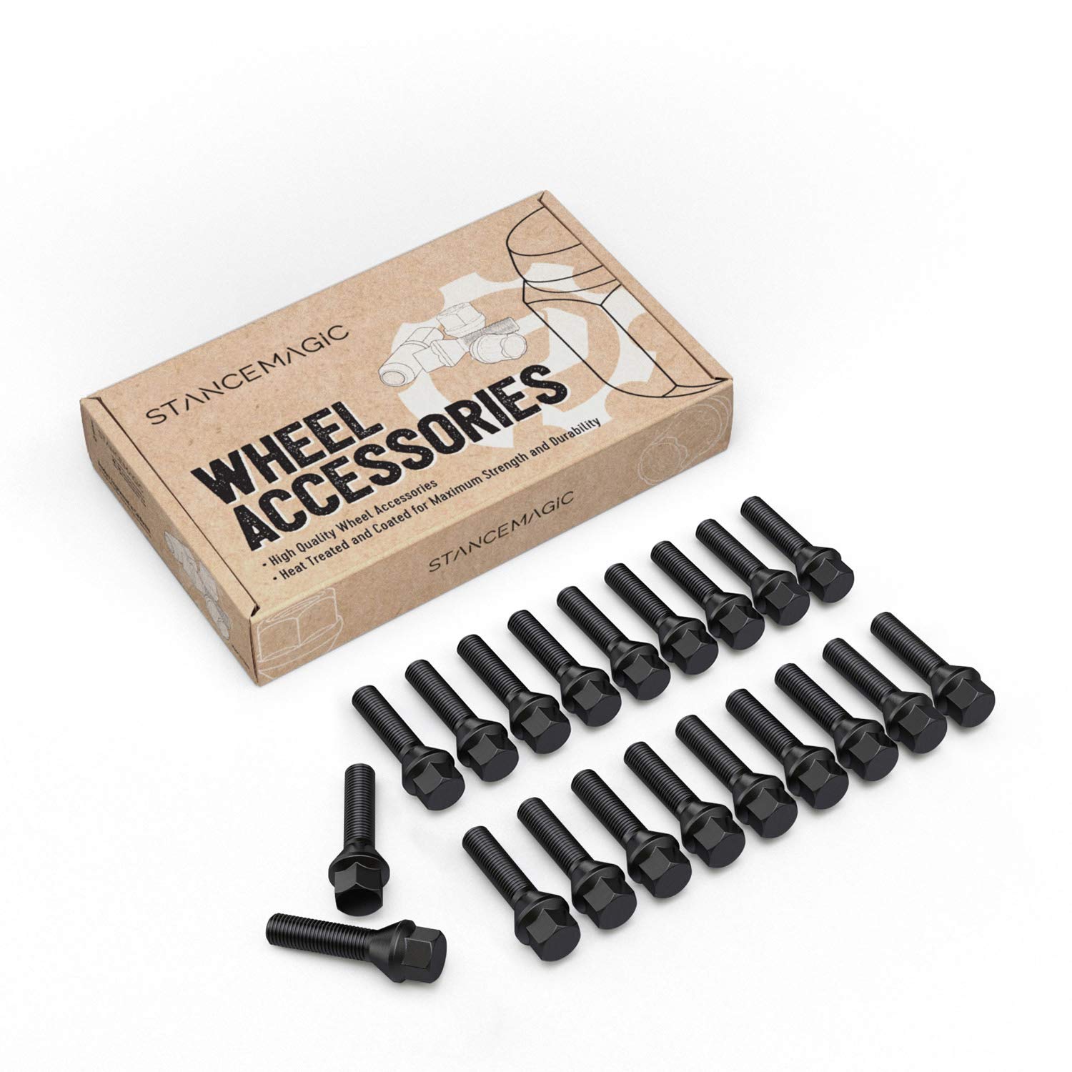 20Pcs Extended Black 12X1.5 Lug Bolts (39Mm Shank Length, Cone Seat) Not Oem Length - Compatible With Bmw 128I 135I 318I 320I 32