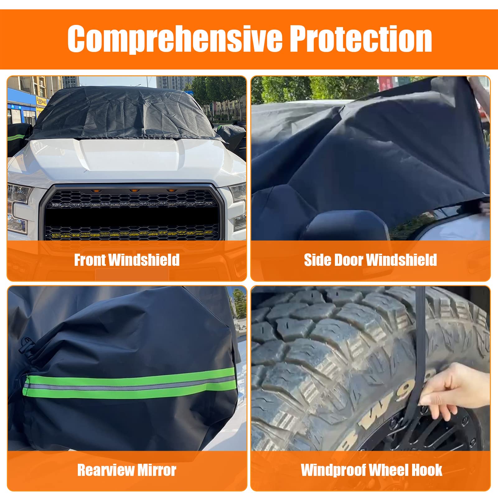 sportuli Windshield Snow Cover for Mid-Size Trucks, 600D Oxford Cloth, Fits Toyota Tacoma/Ford Ranger, Model ZFN0012