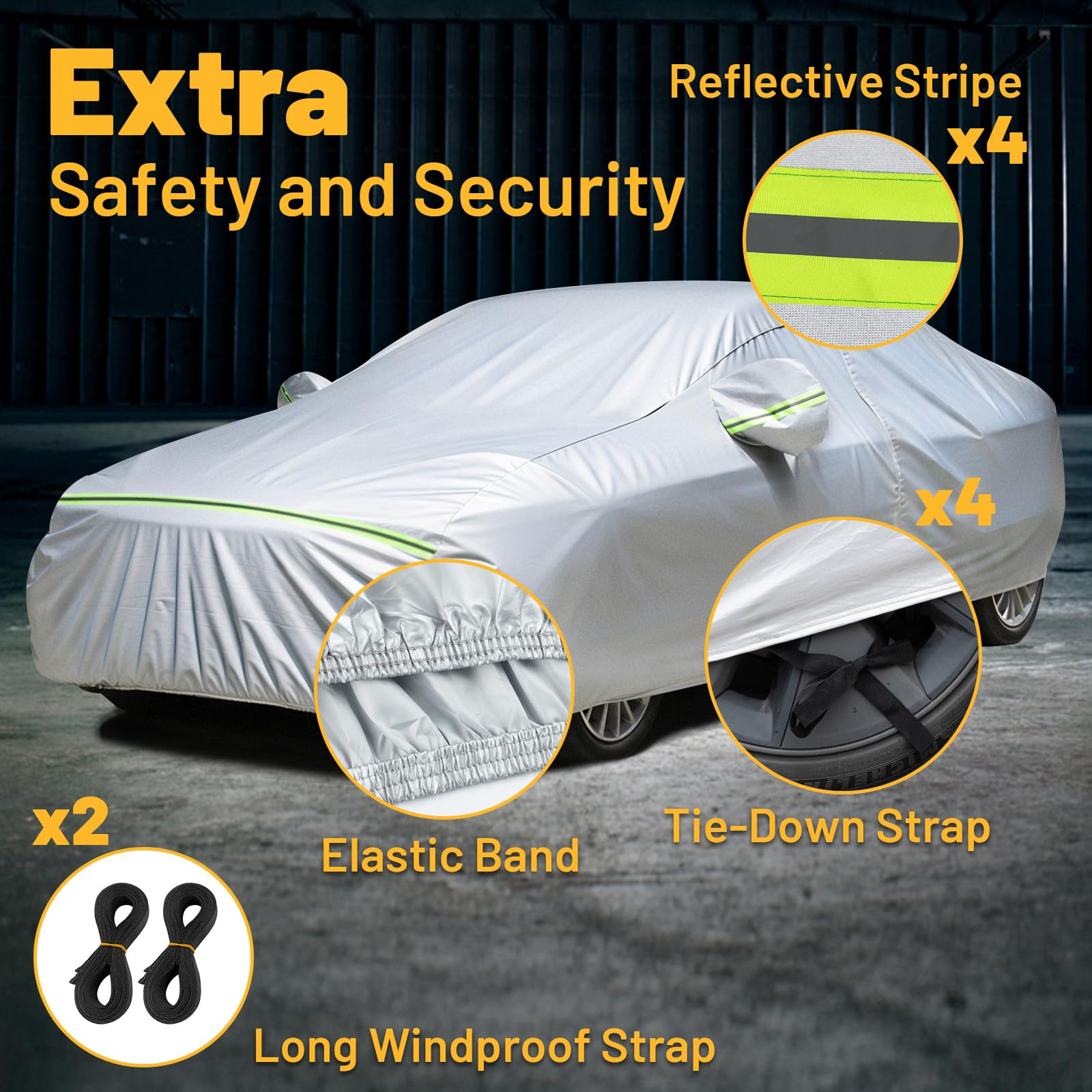 Favoto 6 Layers Car Cover - Waterproof, Heavy Duty Outdoor Protection for Sedan (177-194 inch), Silver, Ethylene Vinyl Acetate Material