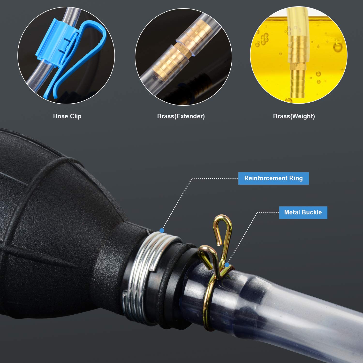 Siphon Pump For Gasoline Gas Oil Fuel Petrol Diesel Fluid Water Fish Tank,Manual Hand Pump 1 Transfer Pump With 2 Durable Pvc Si
