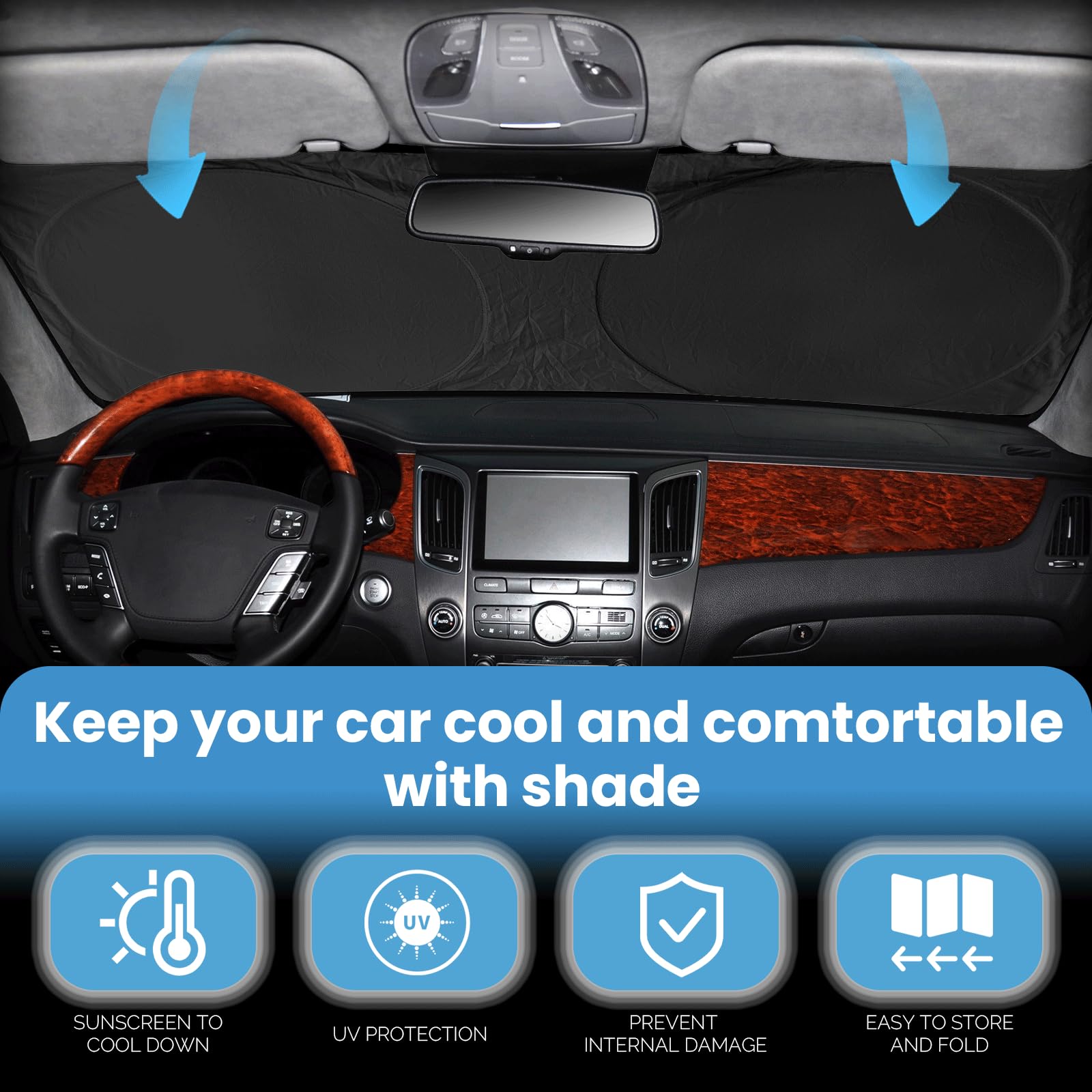Windshield Sun Shade For 2024 Cherokee Car Windshield Cover, Custom Fit For Jeep Cherokee 2014-2023 2024 Ultimate Sun Protection
