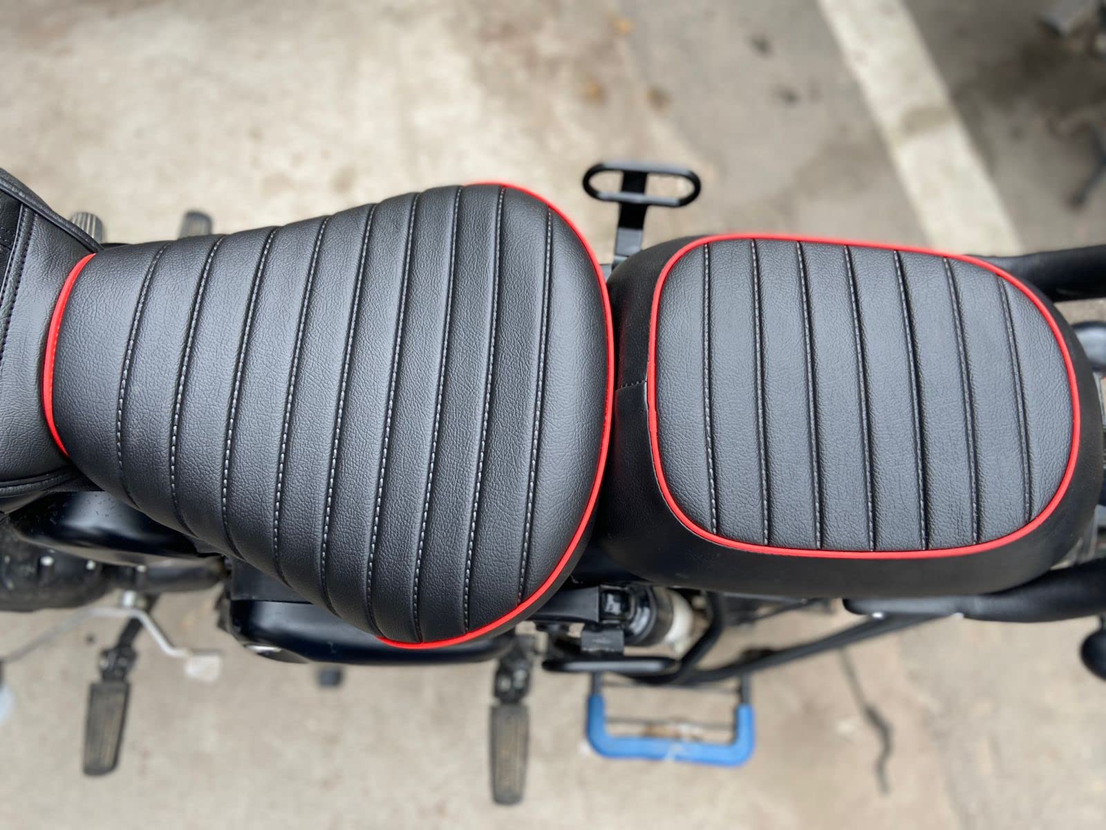 Sahara Seats Cushion Seat Cover Leather Finish Water Resistant Compatible with Classic 350/ Be Reborn Classic (Black with Red Pi