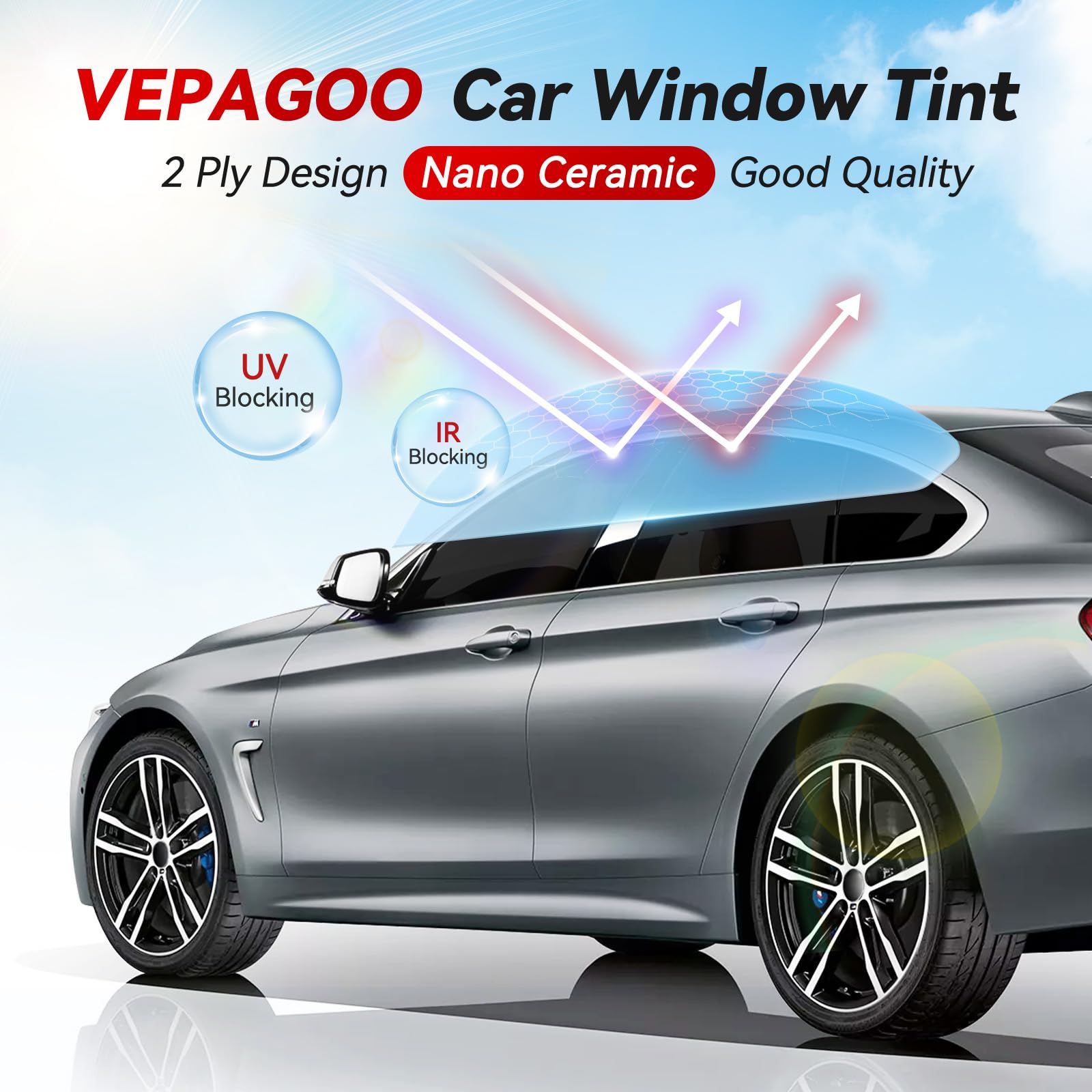 Vepagoo Nano Ceramic Car Window Tint Film 20% VLT- 24'' in 100Ft Privacy Window Tint, Blocks UV/IR Rays, Heat & Glare - Scratch
