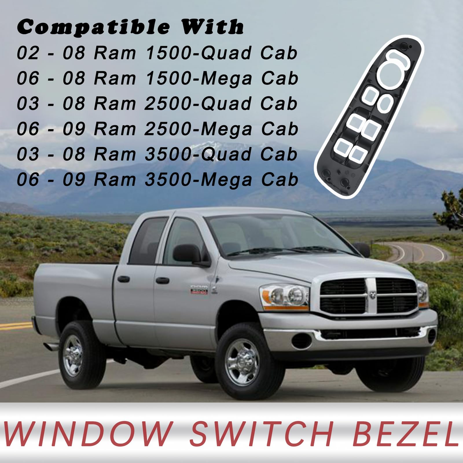 Black Master Power Door Window Switch Bezel Front Driver Side | for 2002-2008 Dodge Ram 1500 2500 3500 Quad Cab,2006-2008 Dodge