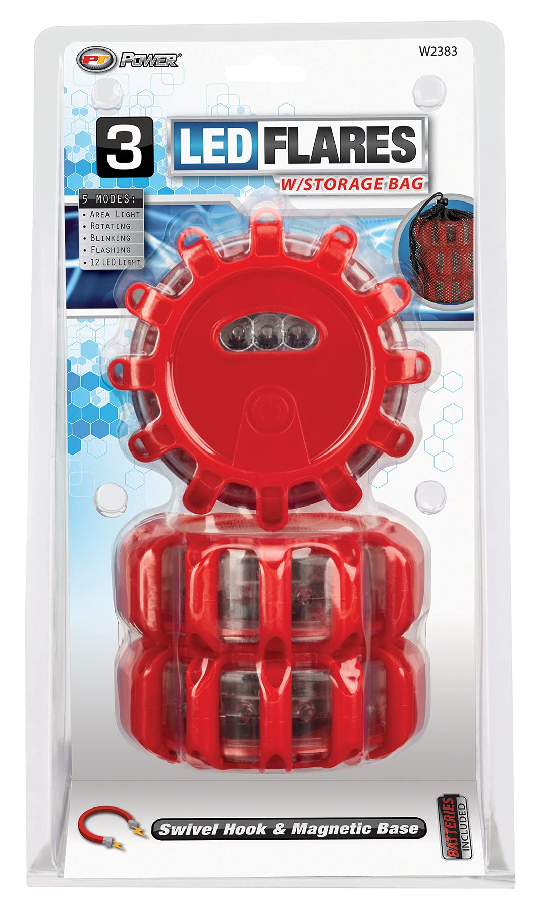 Performance Tool W2383 Led Road Flares Roadside Emergency Pack W/Bag, 5 Modes & 12 Super Bright Leds Per Flare
