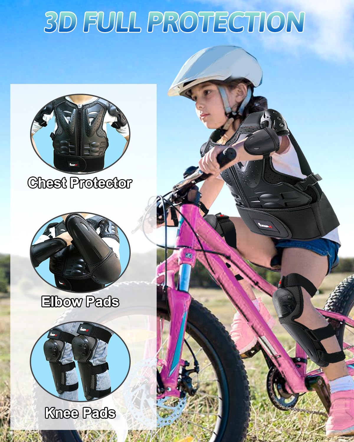 Kids Motorcycle Armor Suit Dirt Bike Gear Riding Protective Chest Spine Back Protector Shoulder Arm Elbow Knee Protector Pads Fo