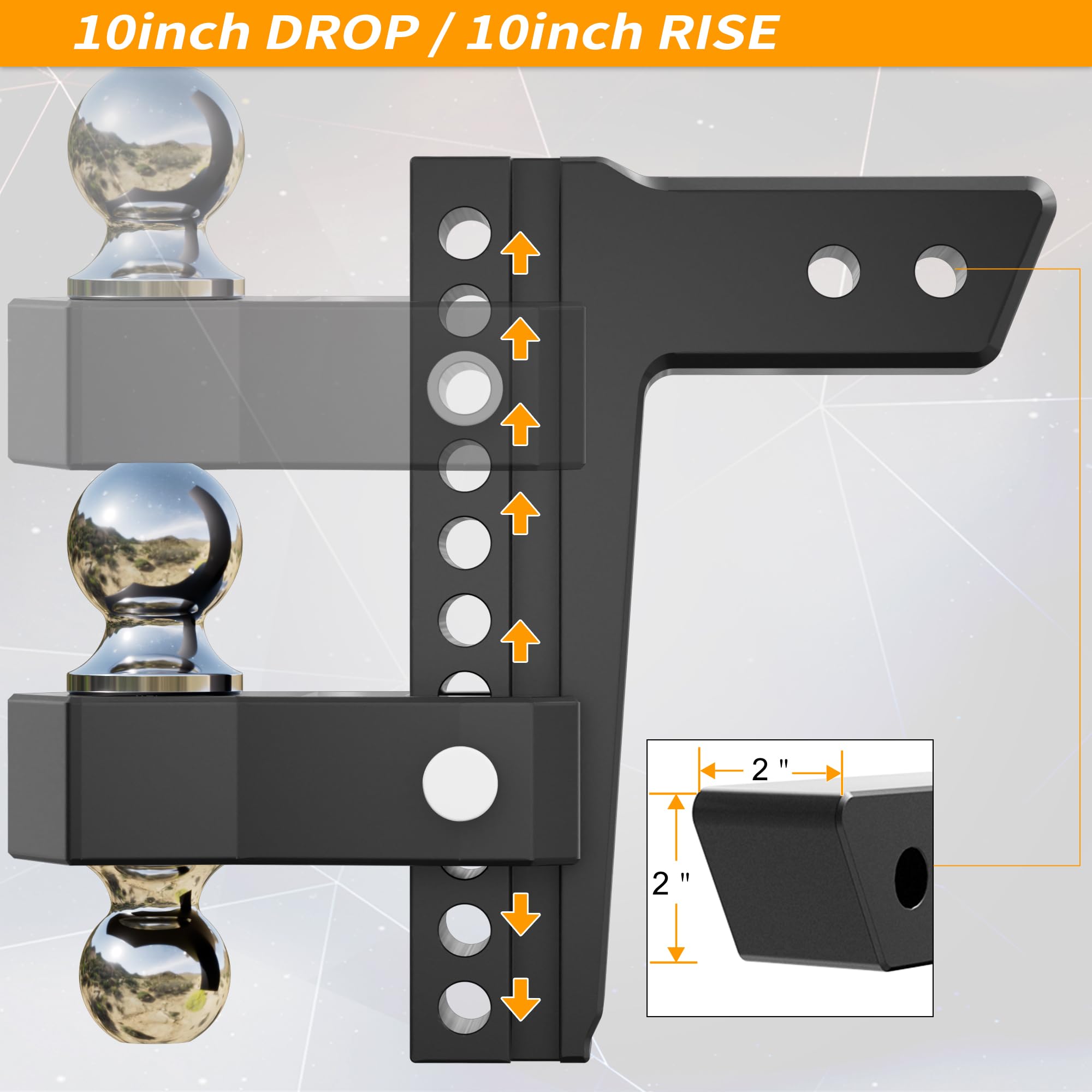 Locame Adjustable Trailer Hitch, Fits 2-Inch Receiver Only, 10-Inch Drop/Rise Aluminum Drop Hitch,12,500 Lbs Gtw-Tow Hitch For H