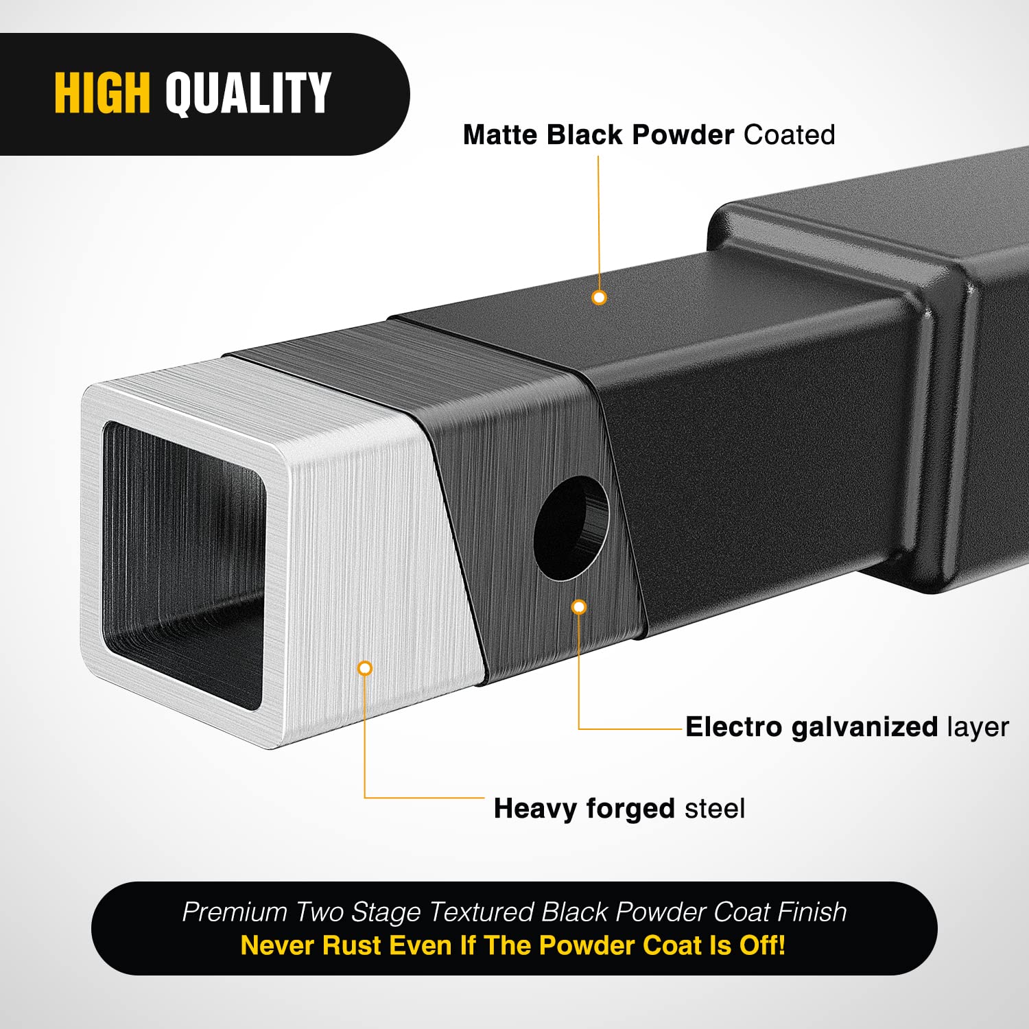 Nilight Dual Hitch Extender 2" Receiver, 10" Max Length, Alloy Steel, Model 92110B, 4,000 lbs GTW